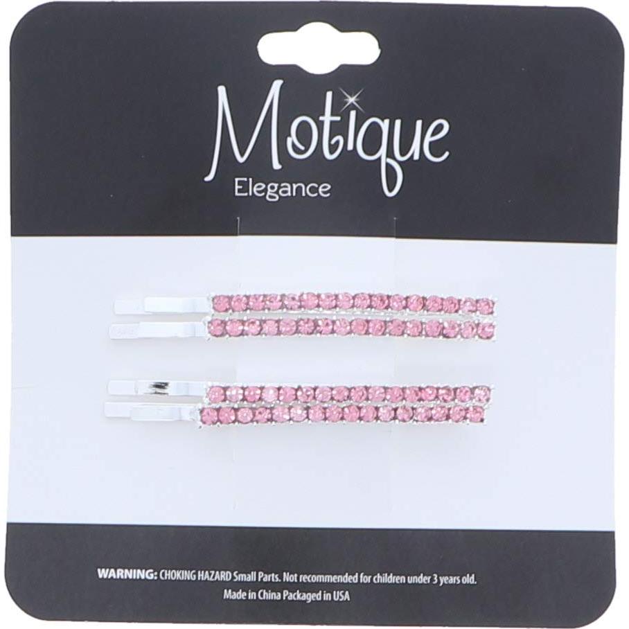 Conjunto de 4 Clips de Cabello Bobby Pin Motique Rosa con Rhinestones