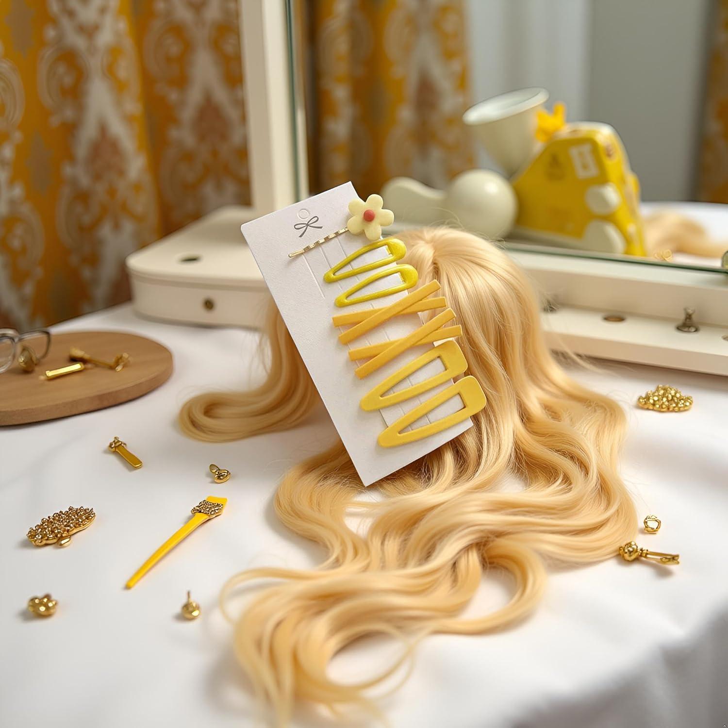 Set de 7 Clips de Pelo Flor Amarilla Elegantes SquarezhenBo