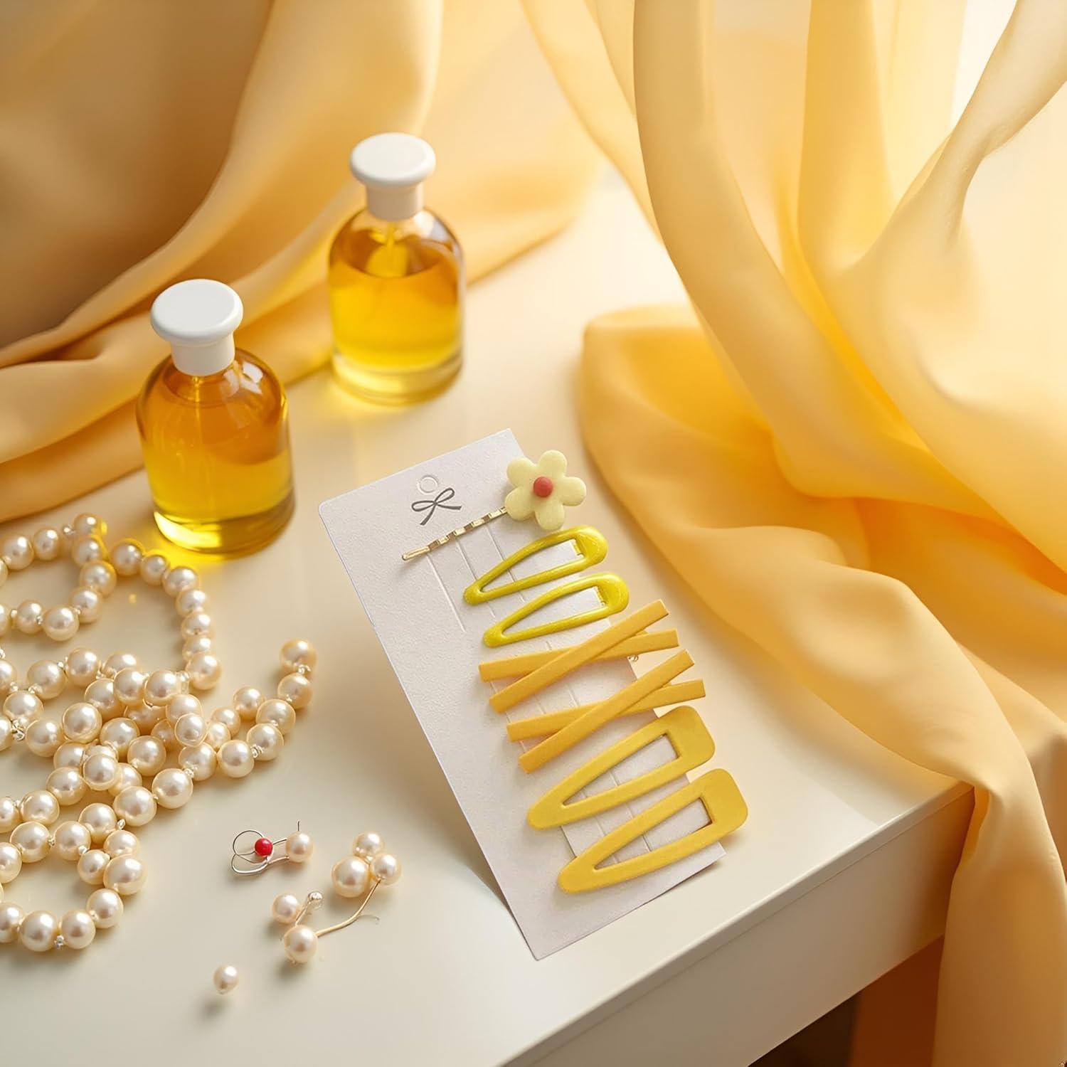 Set de 7 Clips de Pelo Flor Amarilla Elegantes SquarezhenBo