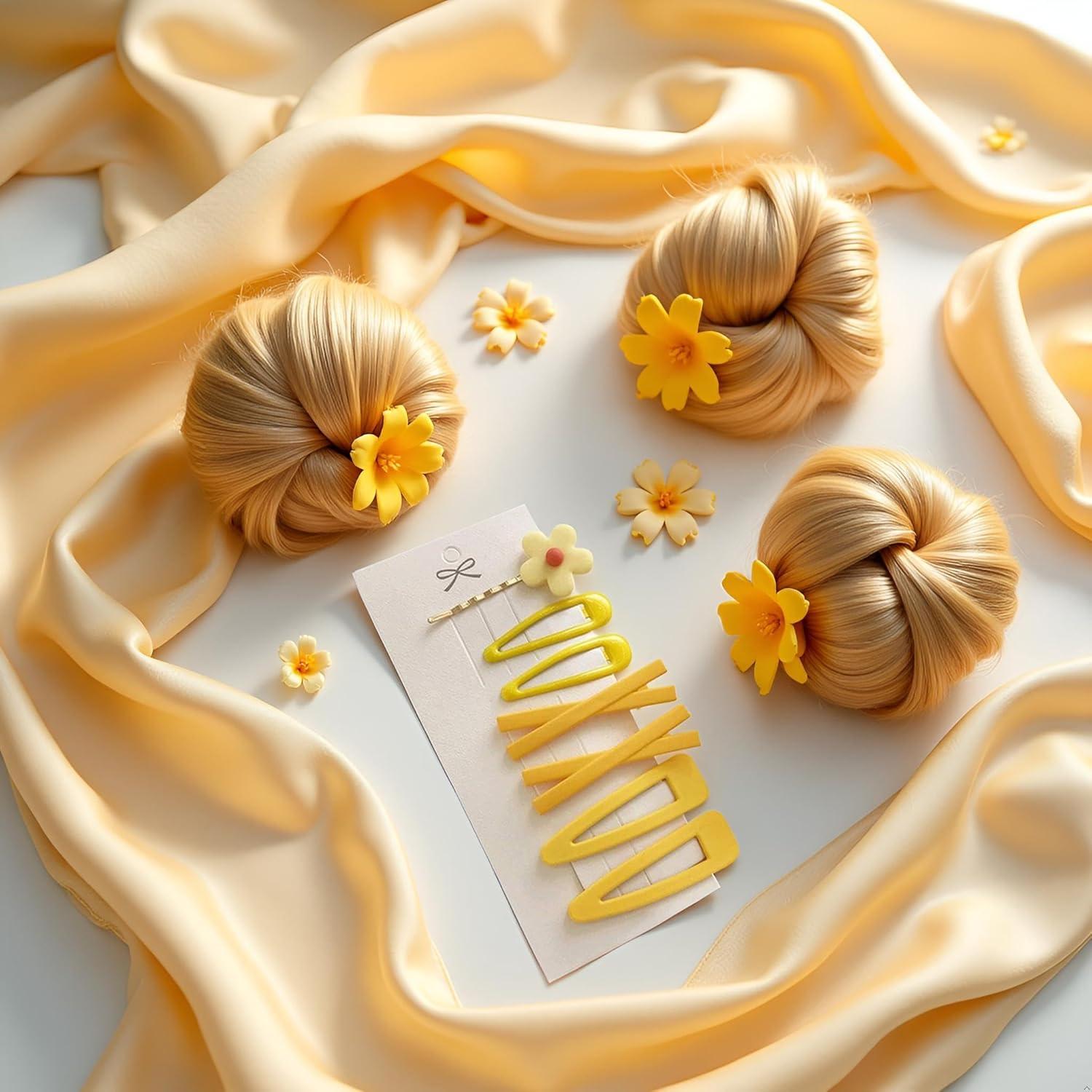 Set de 7 Clips de Pelo Flor Amarilla Elegantes SquarezhenBo