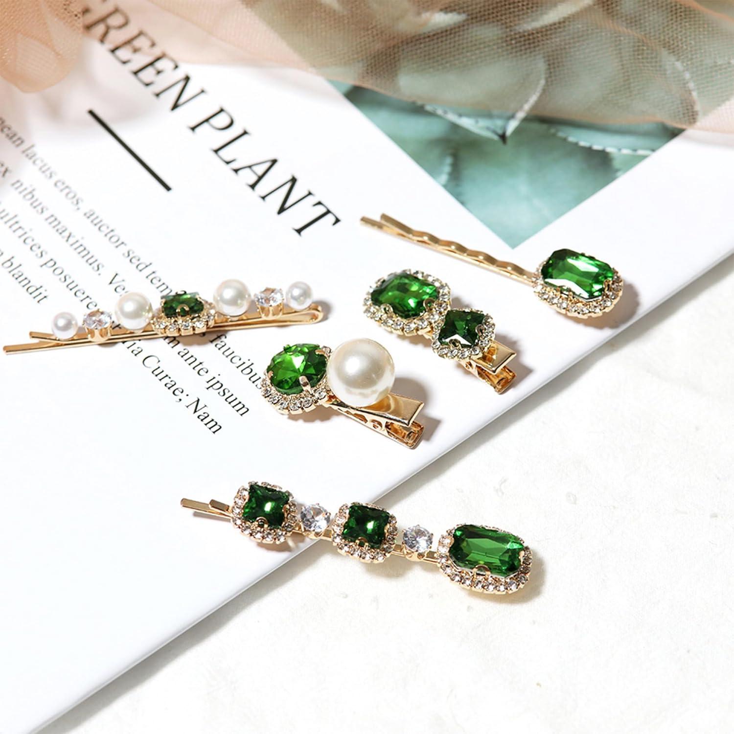 Set de 5 Pinzas para Cabello Vintage Doradas con Perlas