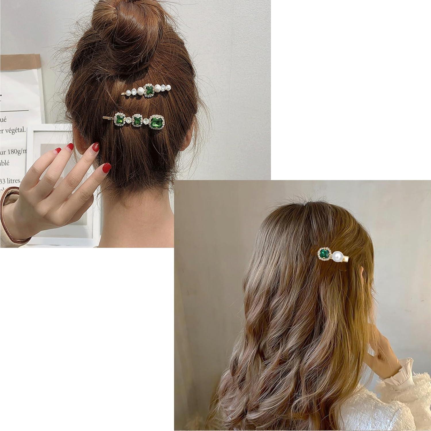 Set de 5 Pinzas para Cabello Vintage Doradas con Perlas