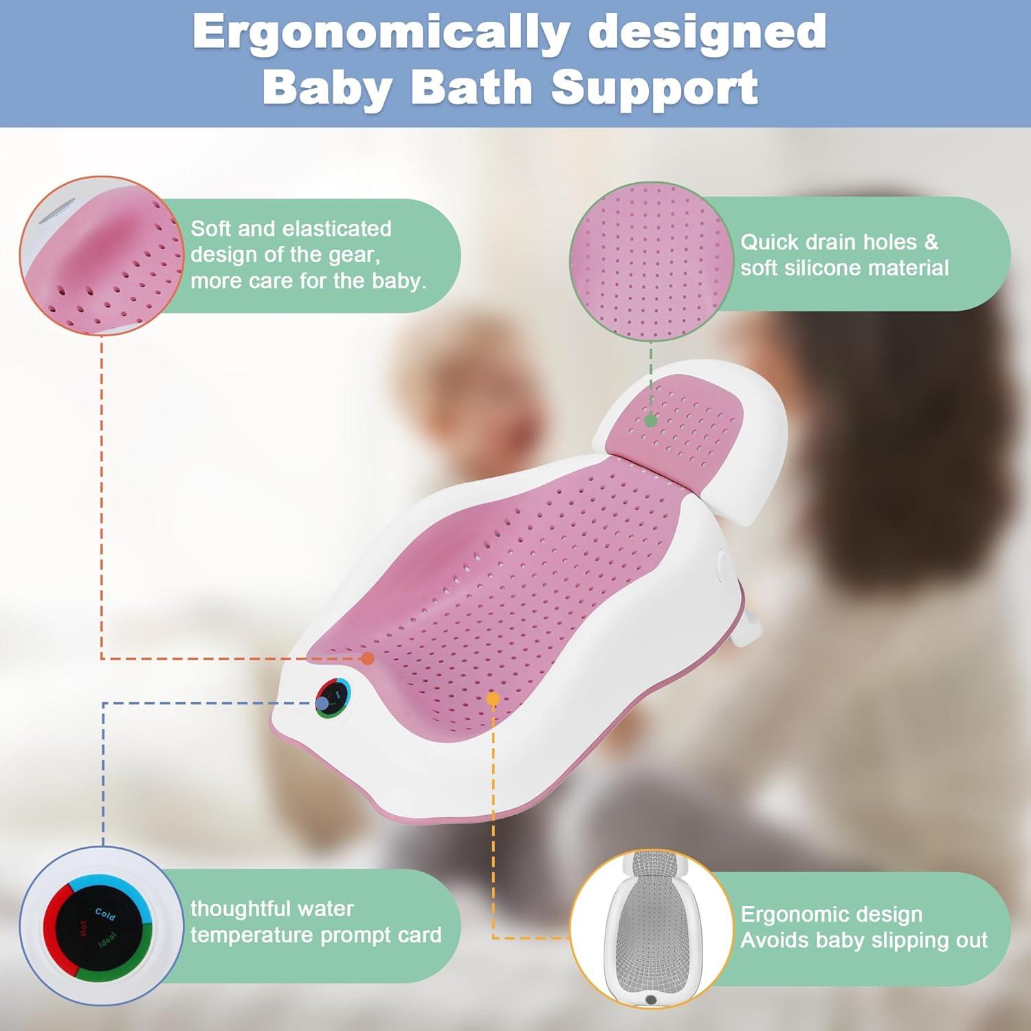 Soporte de Baño para Bebés Wddbb Rosa con Termómetro Ajustable