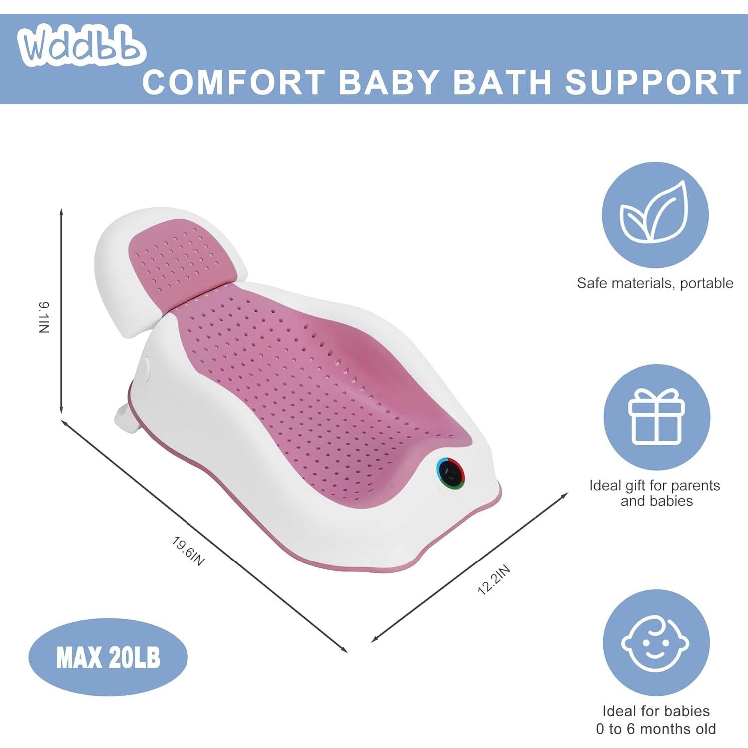 Soporte de Baño para Bebés Wddbb Rosa con Termómetro Ajustable