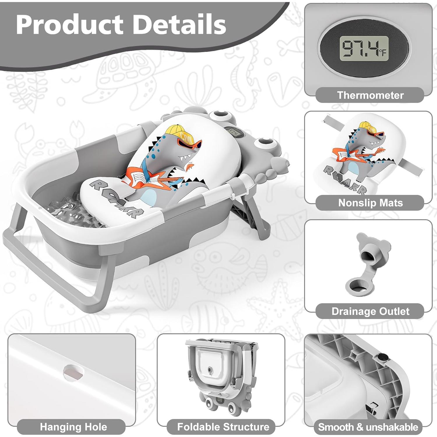 Bañera Plegable para Bebés Wiqins con Termómetro y Cojín Flotante