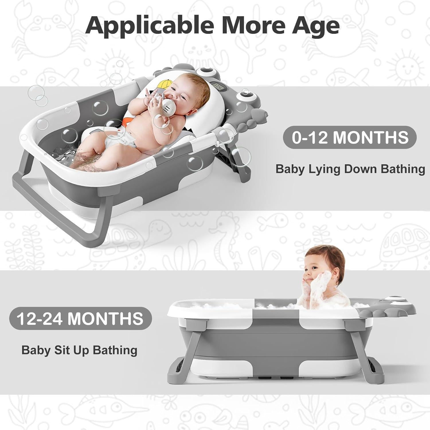 Bañera Plegable para Bebés Wiqins con Termómetro y Cojín Flotante