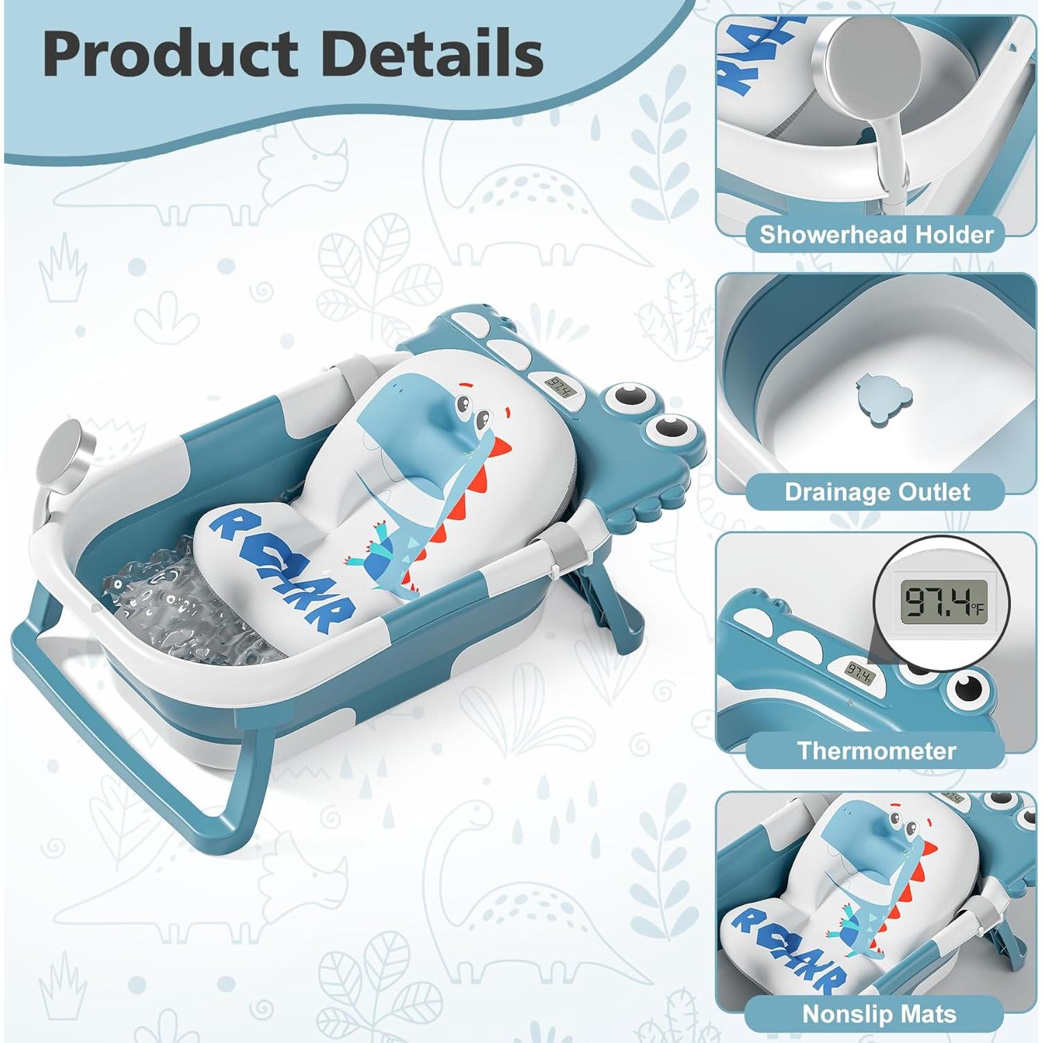 Bañera Plegable para Bebés Tavlshero con Termómetro Azul