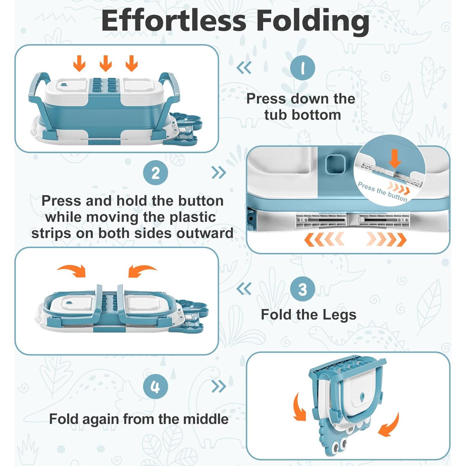 Bañera Plegable para Bebés Tavlshero con Termómetro Azul