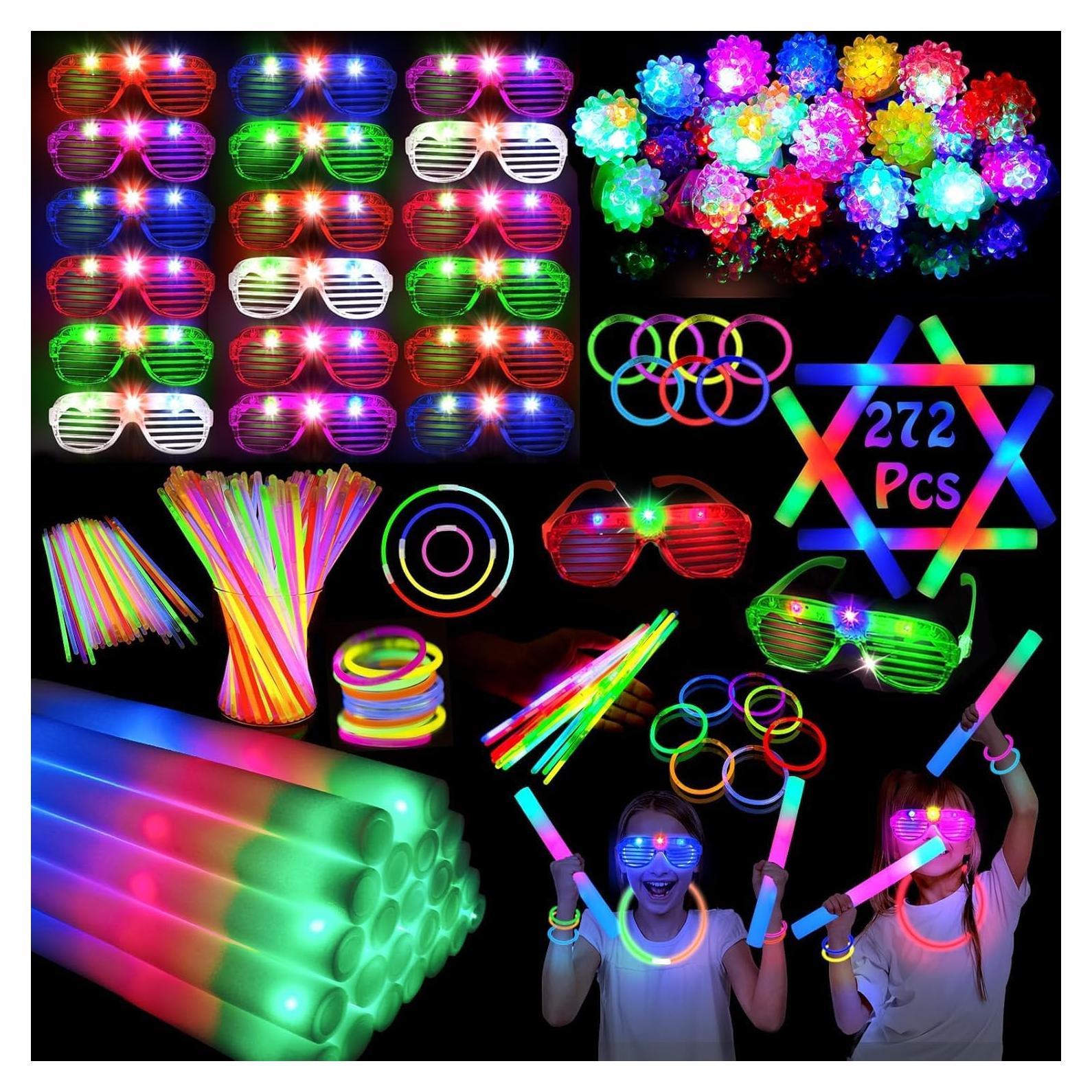 272PCS Suministros de Fiesta Brillantes MEZHOBBY - Varitas, Gafas y Anillos