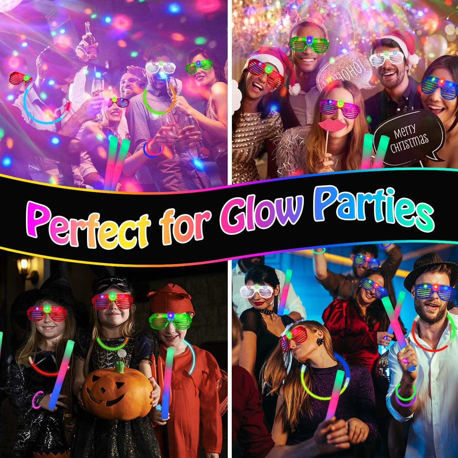 272PCS Suministros de Fiesta Brillantes MEZHOBBY - Varitas, Gafas y Anillos