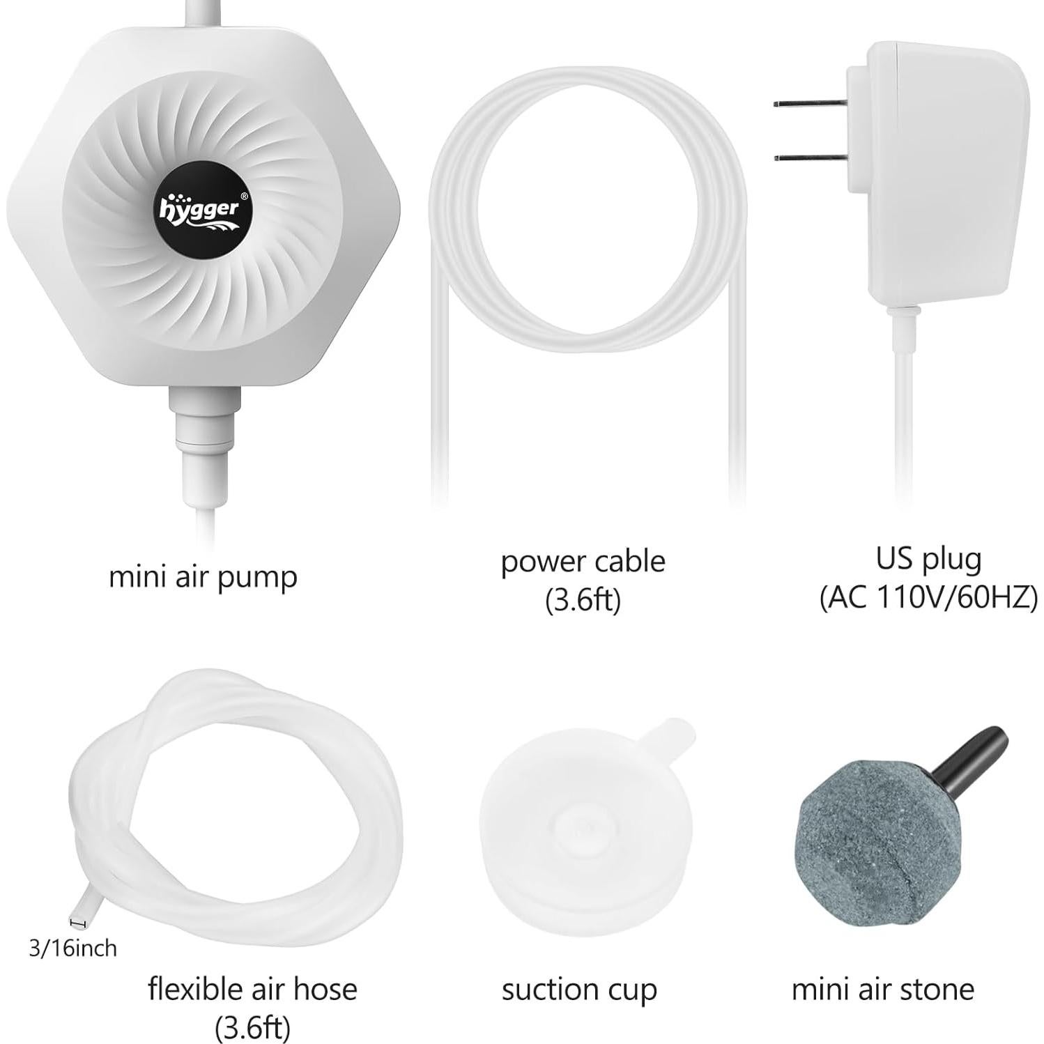 Bomba de Aire Mini Hygger 1.5W para Acuario 1.9-56.8L