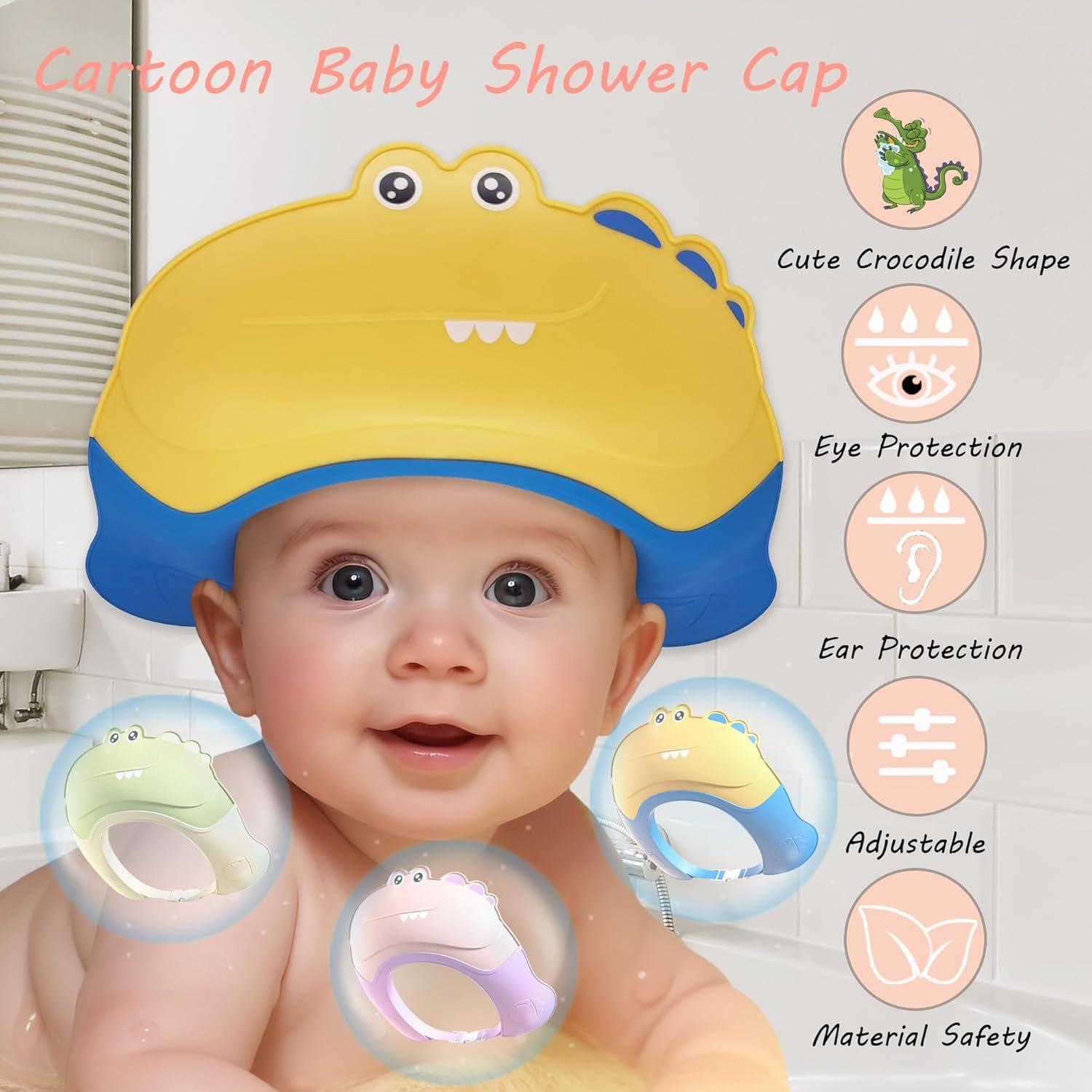 Gorro de Ducha para Bebé Cocodrilo Amarillo - Ajustable 0-9 Años