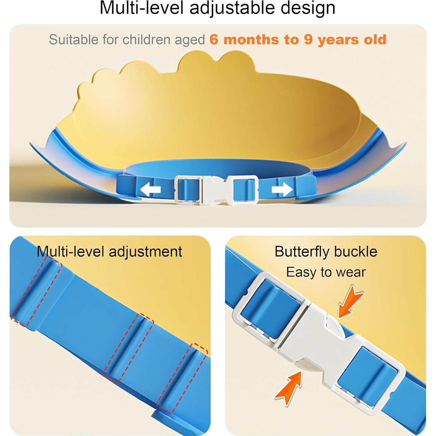 Gorro de Ducha para Bebé Cocodrilo Amarillo - Ajustable 0-9 Años