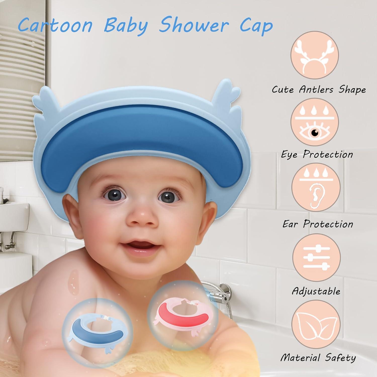 Gorro de ducha para bebés Thcbme ciervo azul ajustable 0-9 años