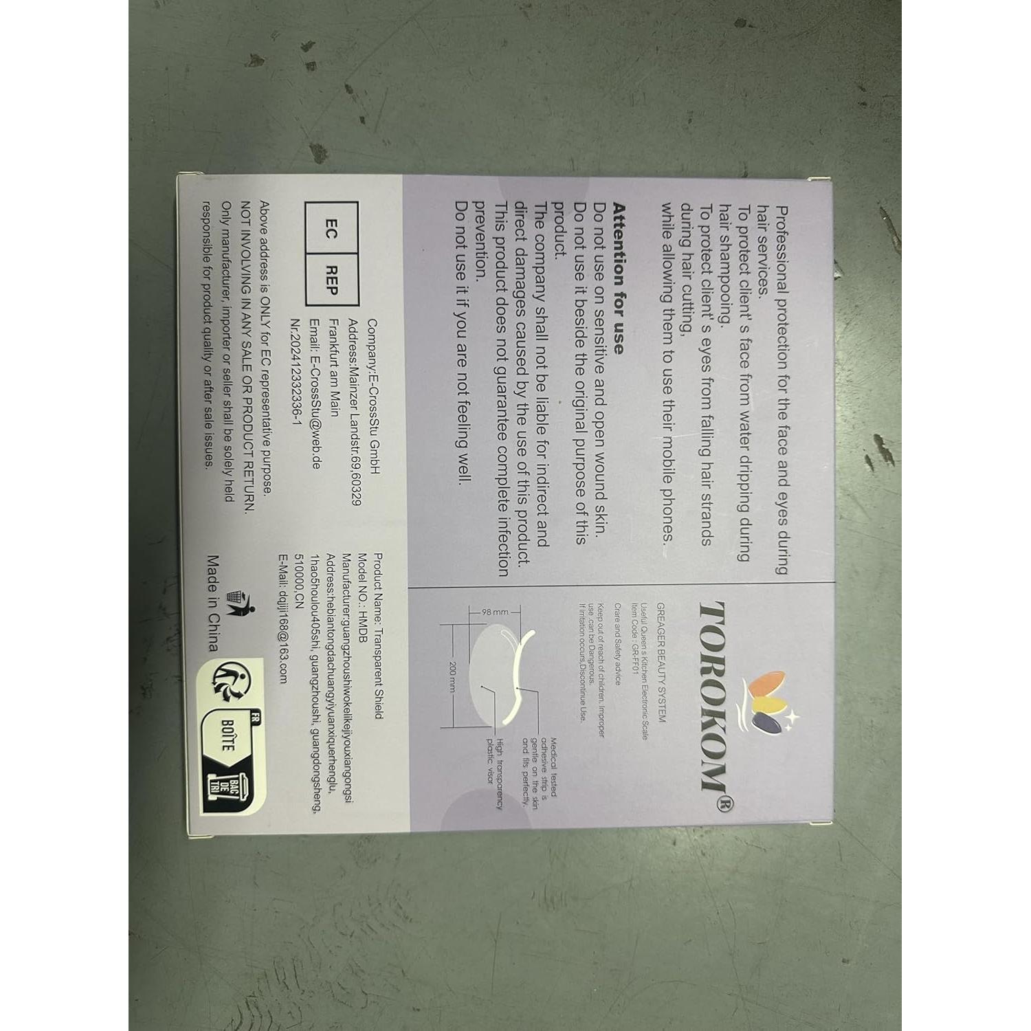 60 Protectores Faciales Desechables TOROKOM para Ducha