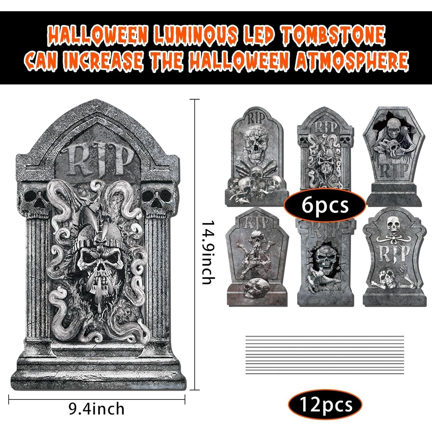 Decoraciones de Halloween 6 Lápidas Luminiscentes RIP 35 cm