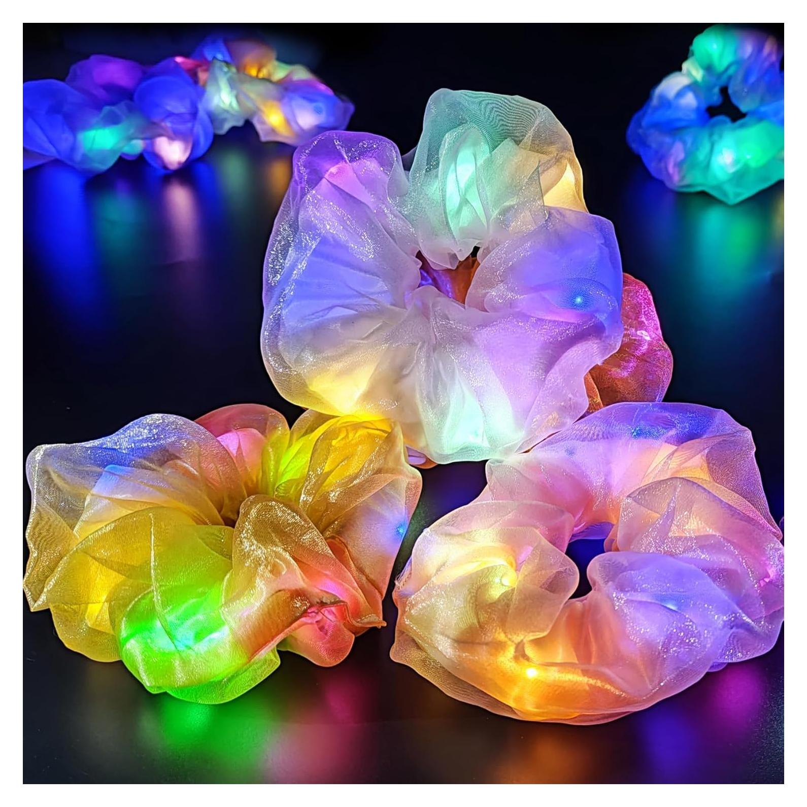 Scrunchies LED Brillantes Aosimin - Set de 4 Coletas Neón