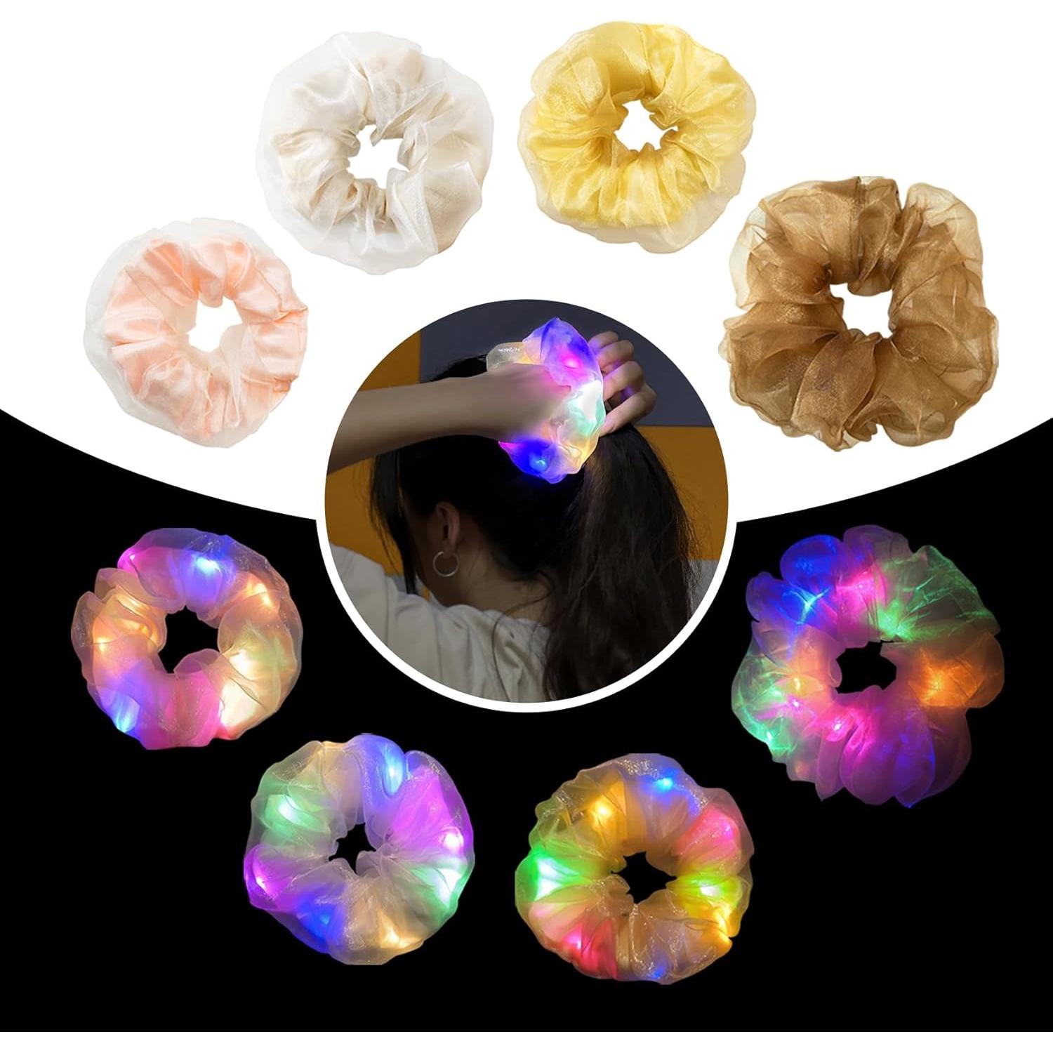 Scrunchies LED Brillantes Aosimin - Set de 4 Coletas Neón