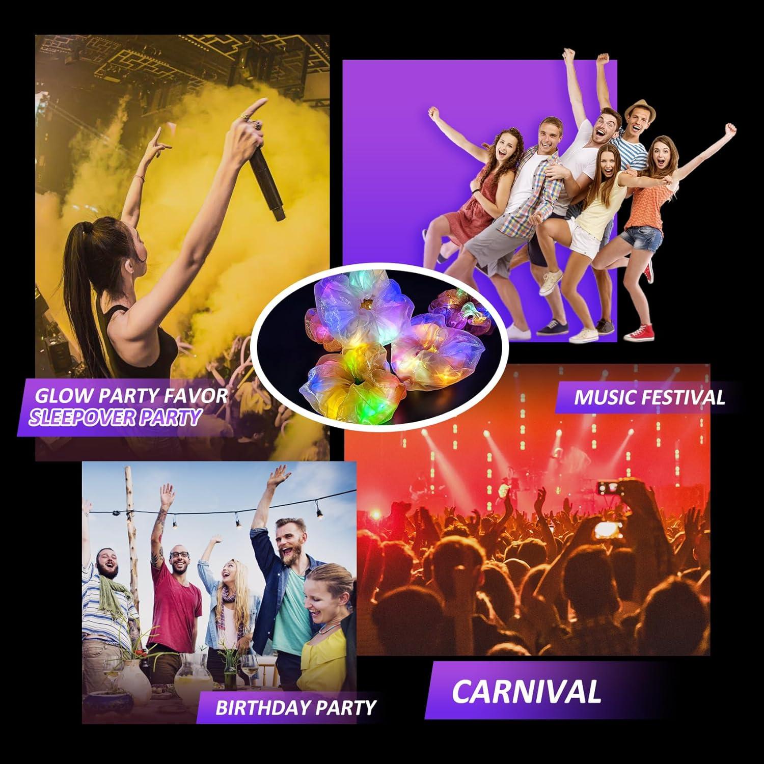 Scrunchies LED Brillantes Aosimin - Set de 4 Coletas Neón