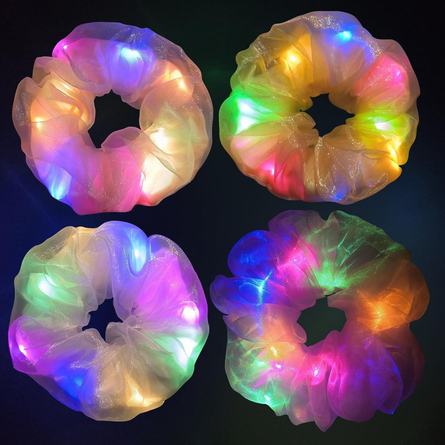 Scrunchies LED Brillantes Aosimin - Set de 4 Coletas Neón