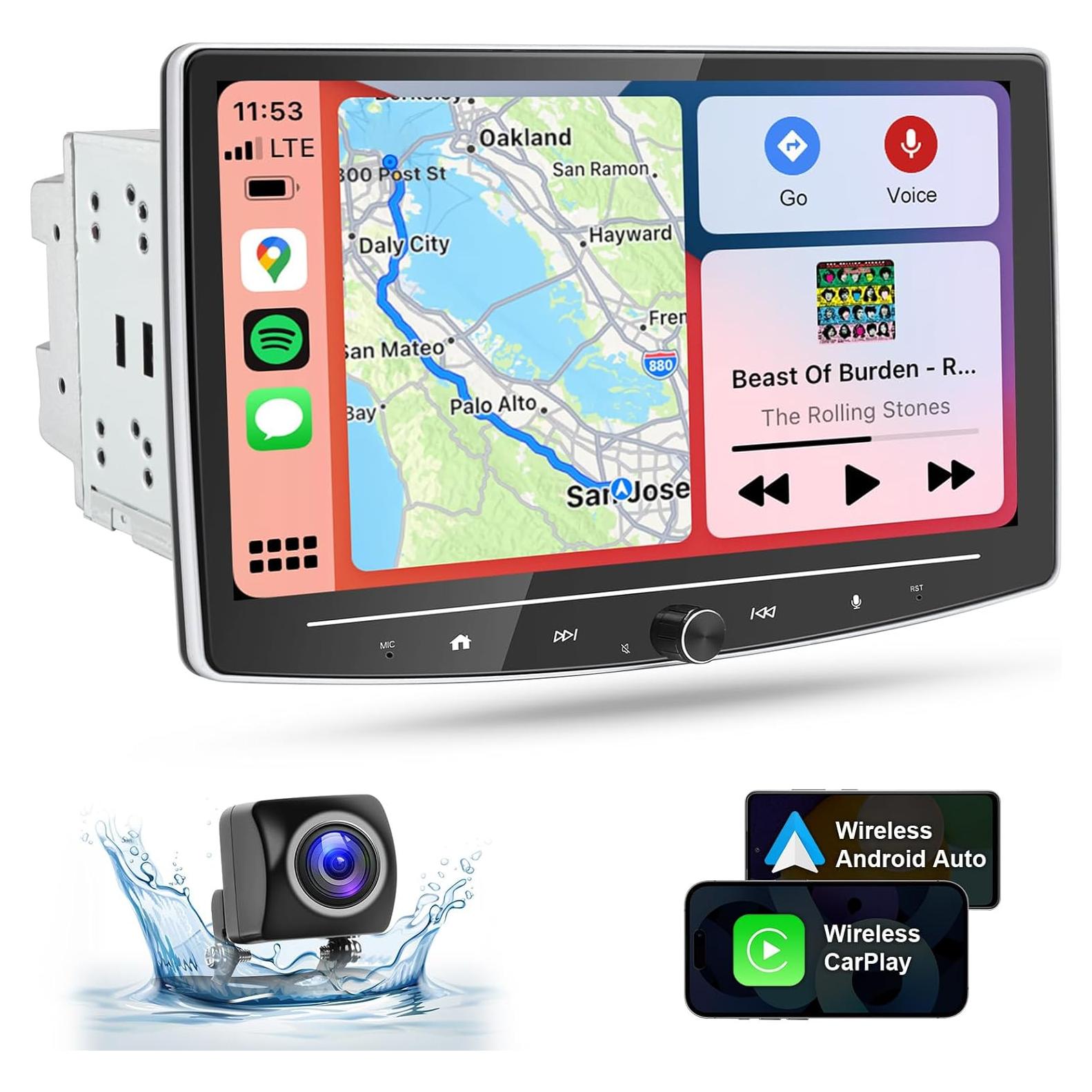 Estéreo de coche Doble Din 10" LEROAADZ con CarPlay y Android Auto