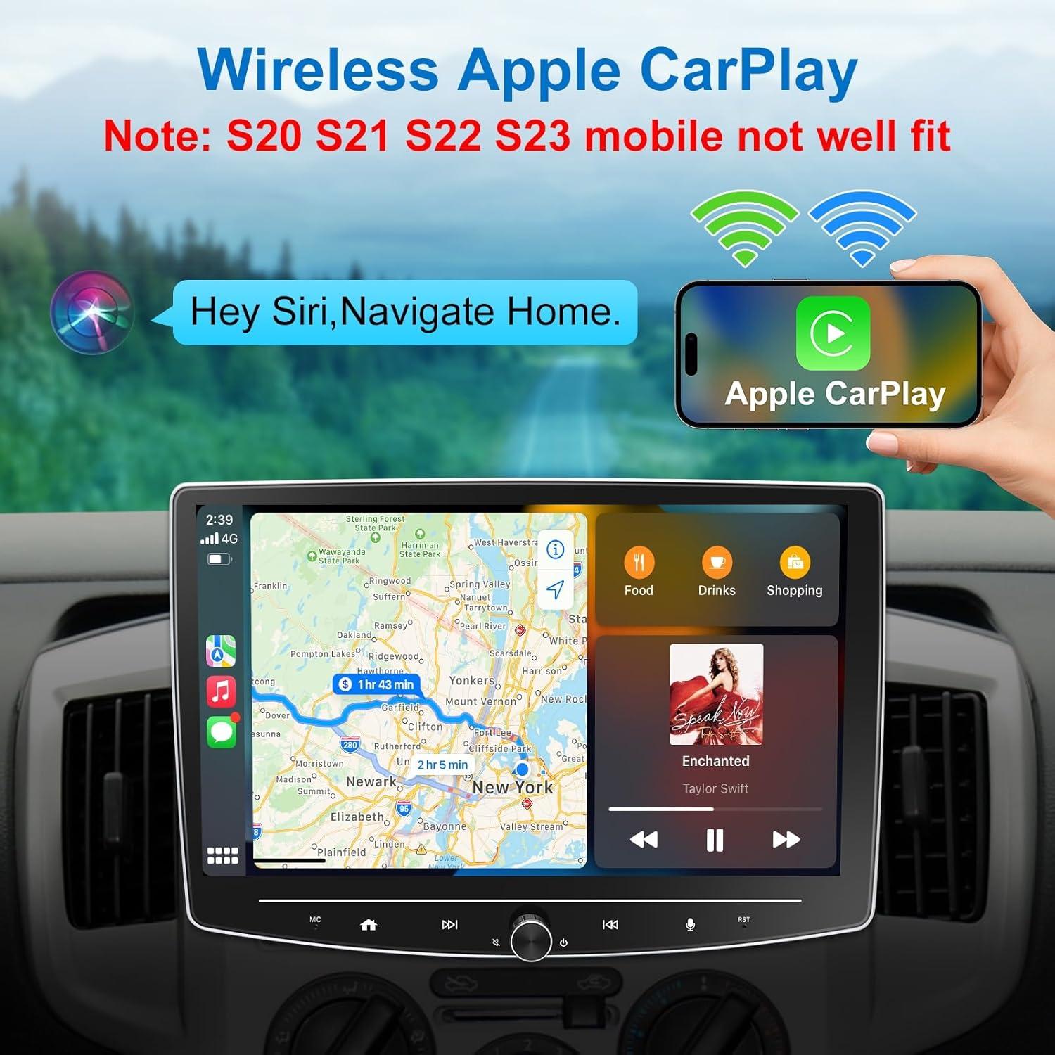 Estéreo de coche Doble Din 10" LEROAADZ con CarPlay y Android Auto