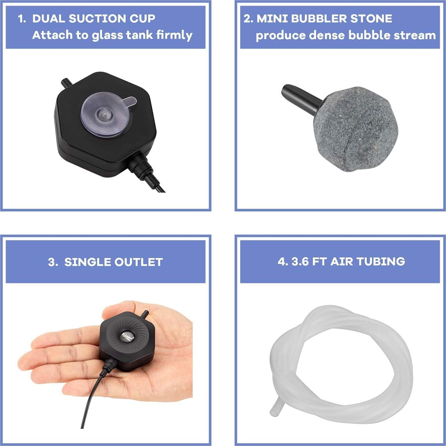 Bomba de Aire Acuática Hygger Mini Silenciosa 1.5W 0.5-15 Gal