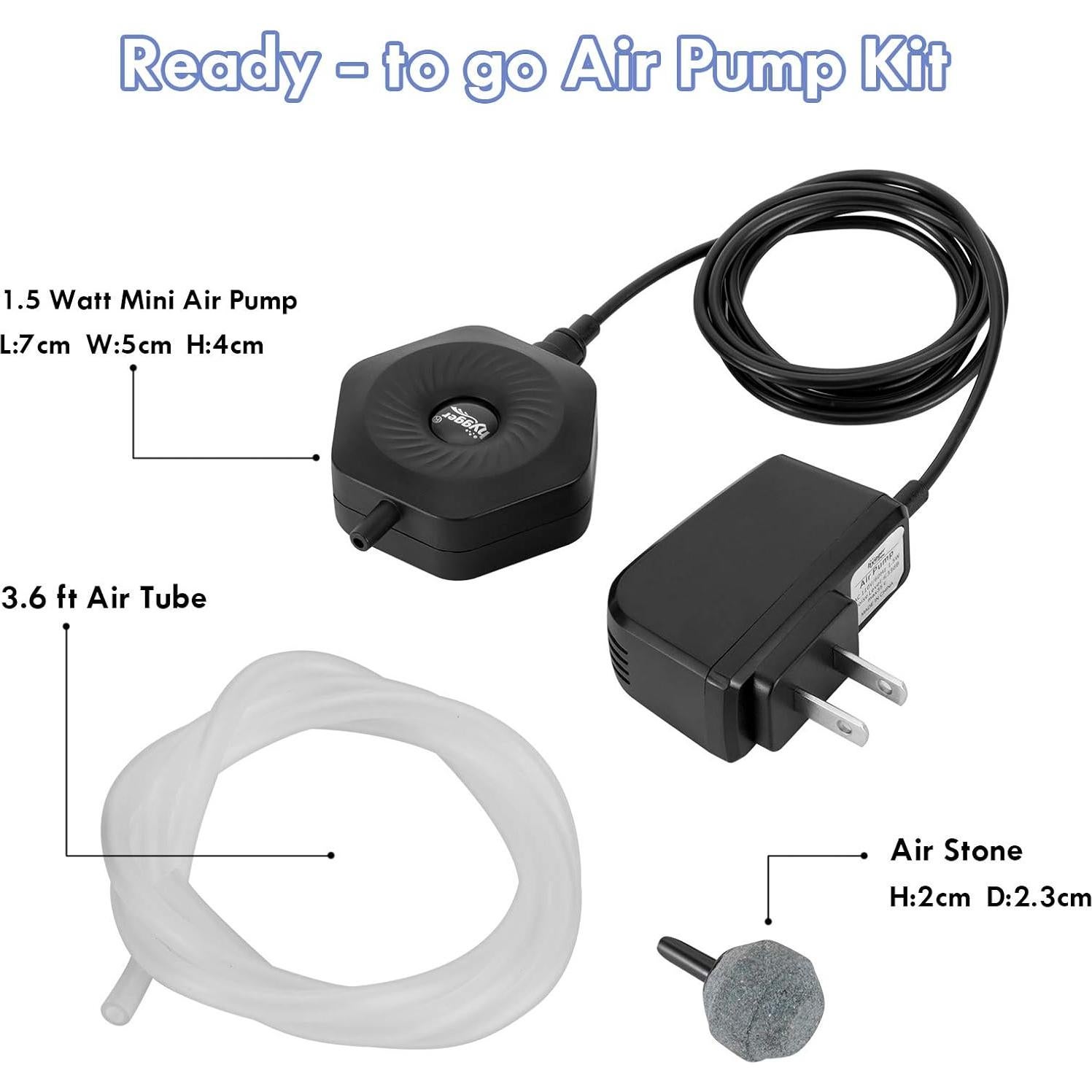 Bomba de Aire Acuática Hygger Mini Silenciosa 1.5W 0.5-15 Gal