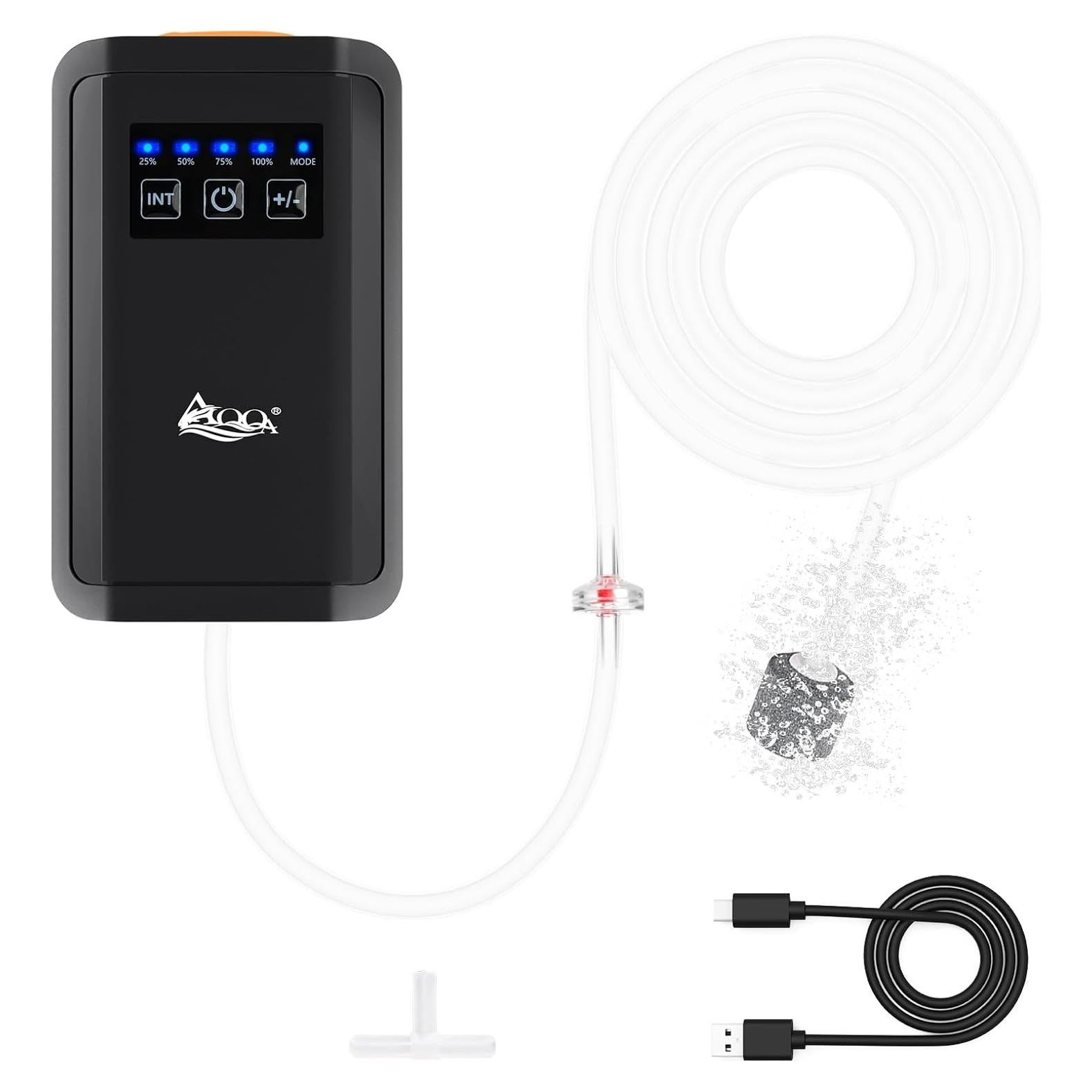 Bomba de Aire AQQA 1.5W para Acuario hasta 302.8L Recargable