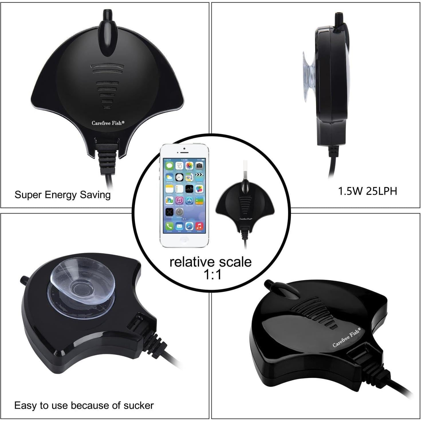 Bomba de Aire Mini Carefree Fish 1.5W Silenciosa para Acuario