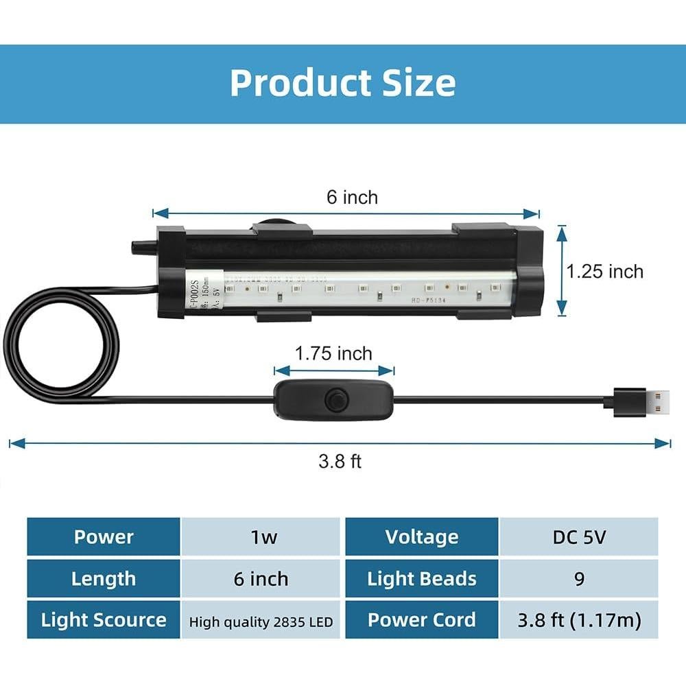 Luz LED Sumergible DaToo 15cm para Acuario con Burbujeador