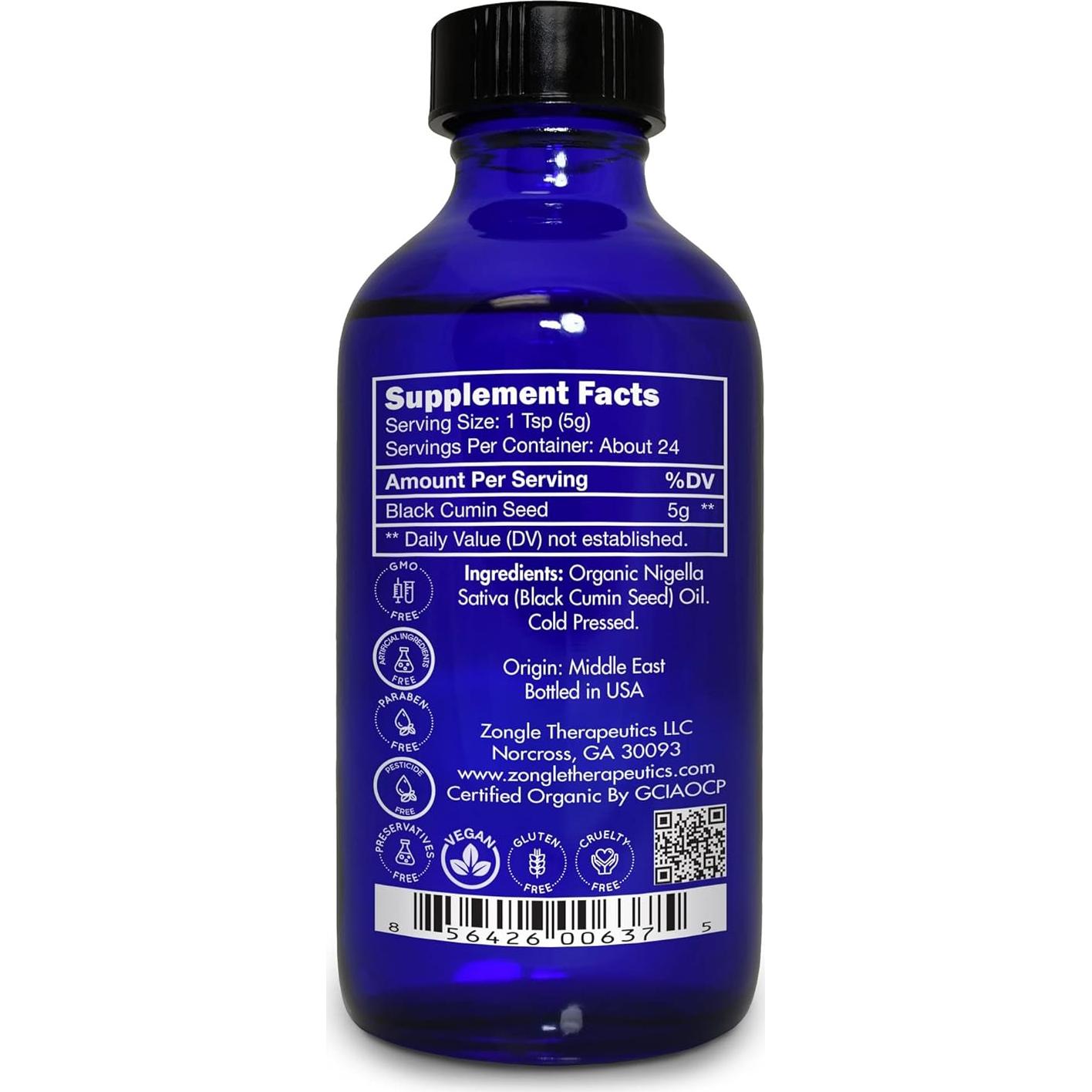 Aceite de Semilla Negra Orgánico Zongle 113.4 ml Prensado en Frío