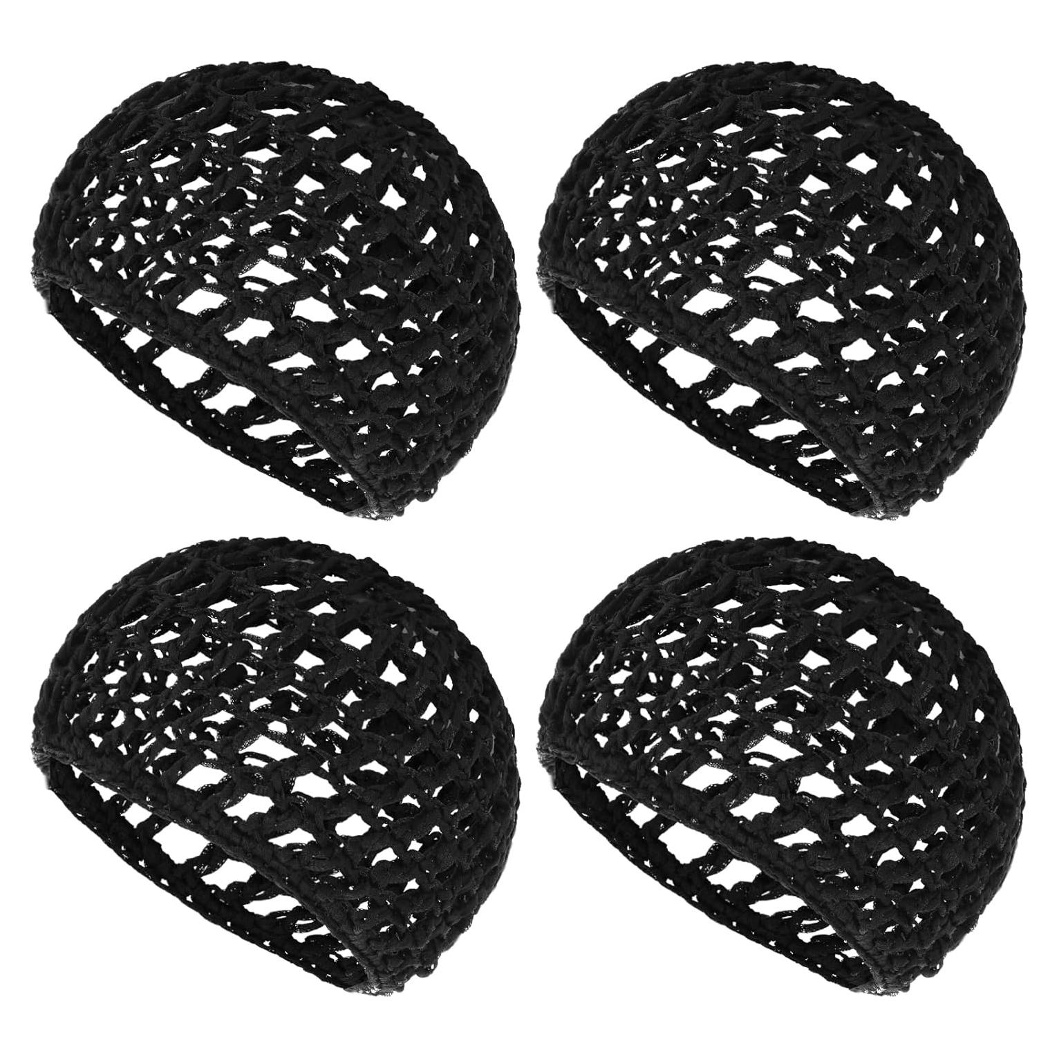 Paquete de 4 Gorro de Ganchillo para el Cabello Negro 50-56cm