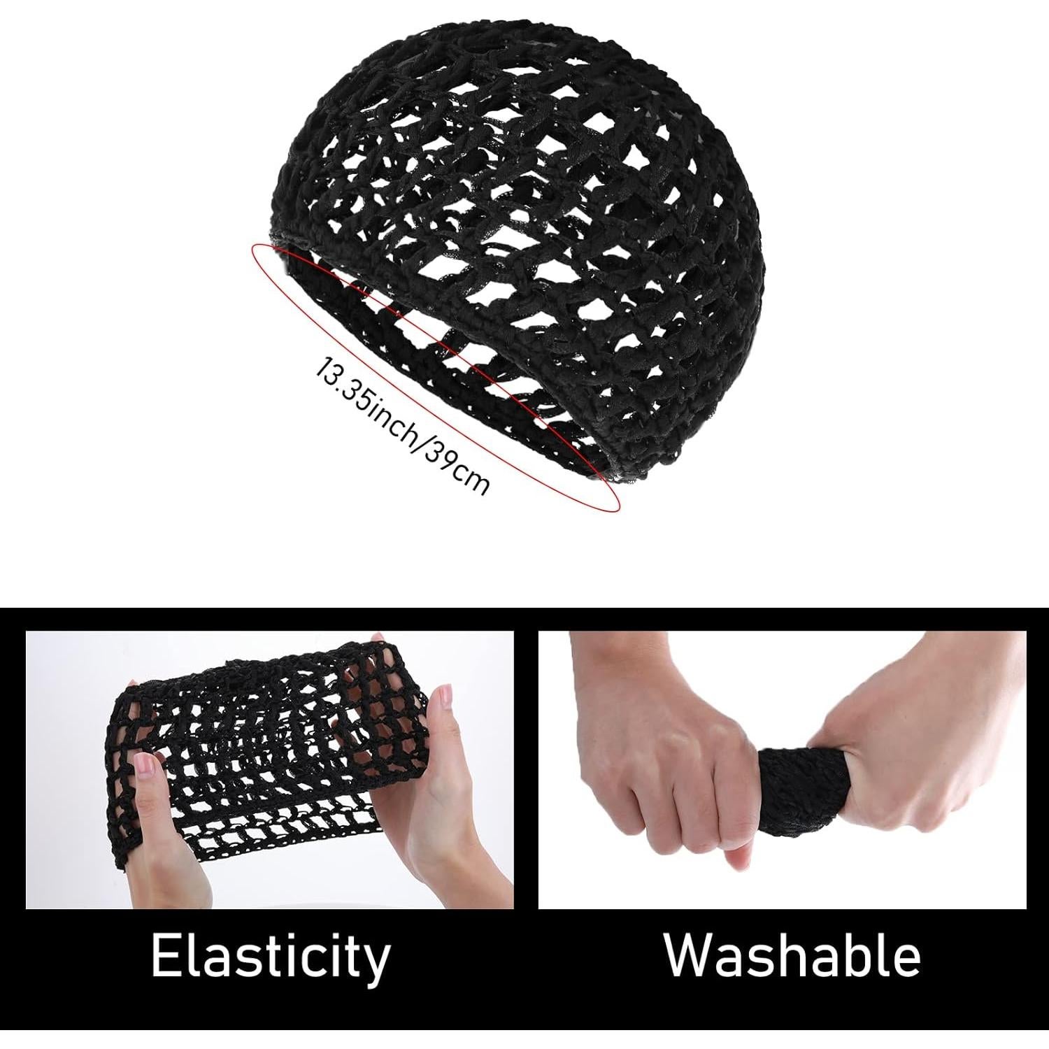 Paquete de 4 Gorro de Ganchillo para el Cabello Negro 50-56cm