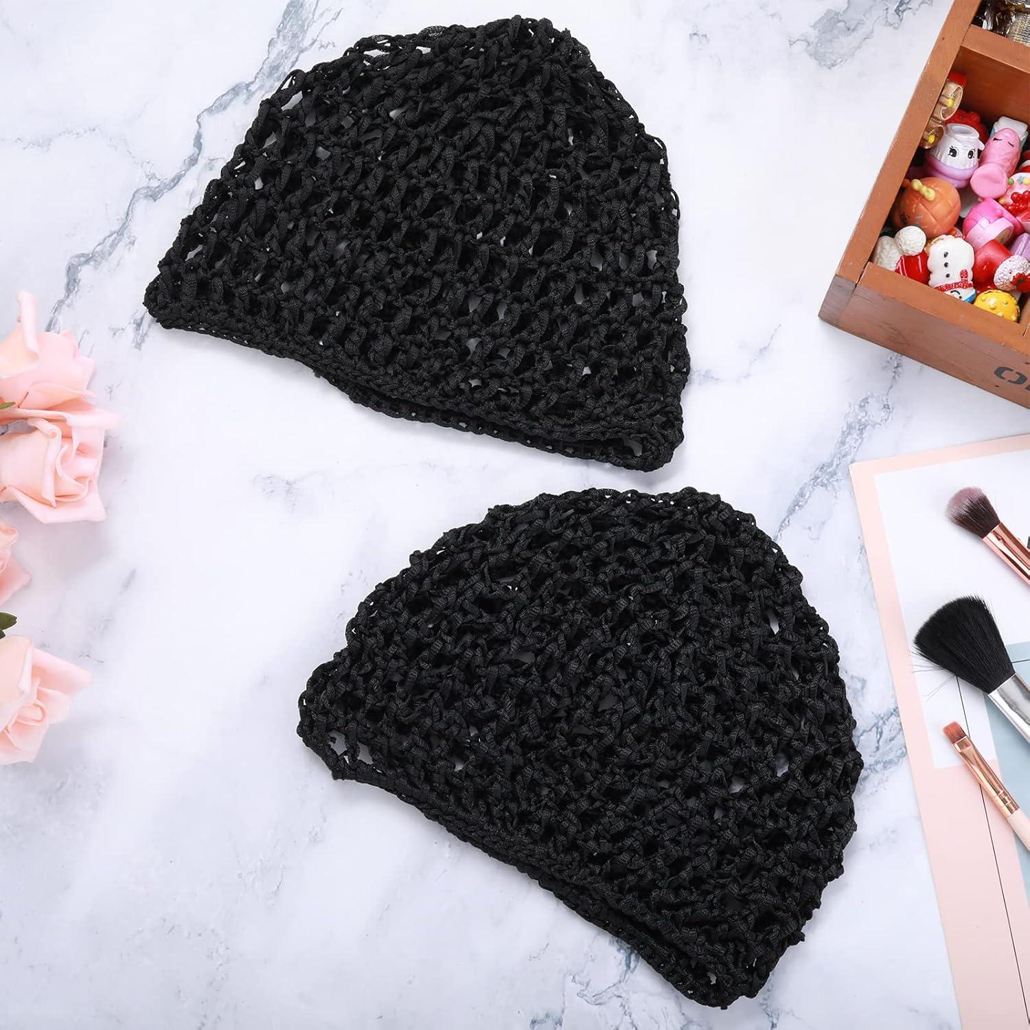 Paquete de 4 Gorro de Ganchillo para el Cabello Negro 50-56cm