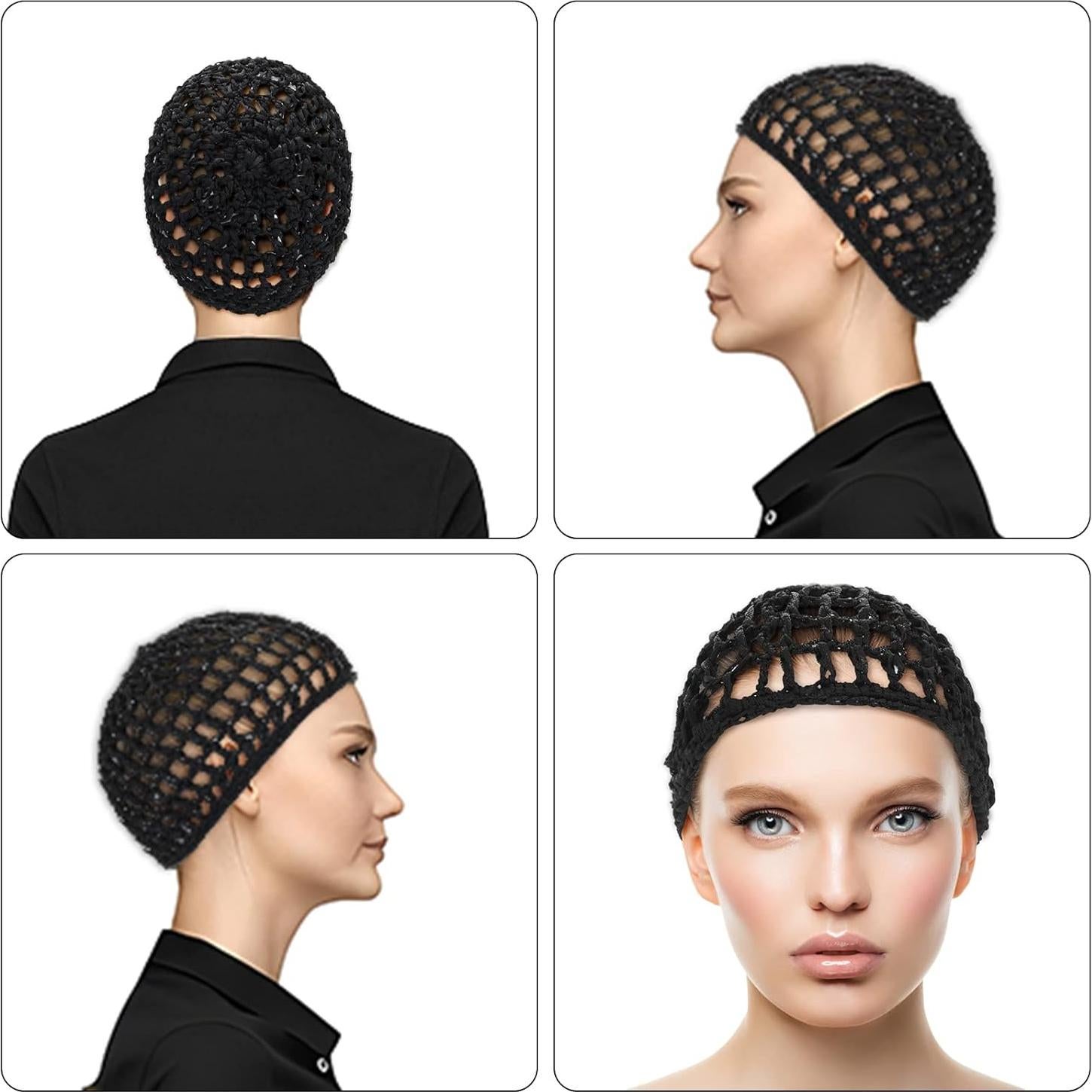 Paquete de 4 Gorro de Ganchillo para el Cabello Negro 50-56cm