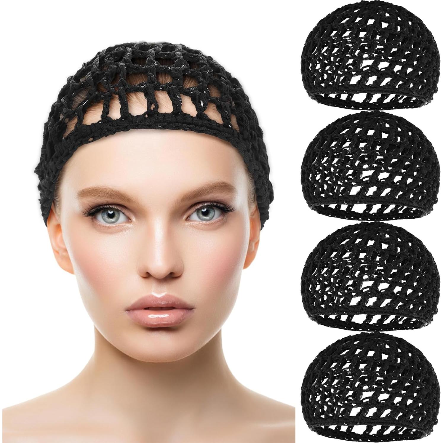 Paquete de 4 Gorro de Ganchillo para el Cabello Negro 50-56cm