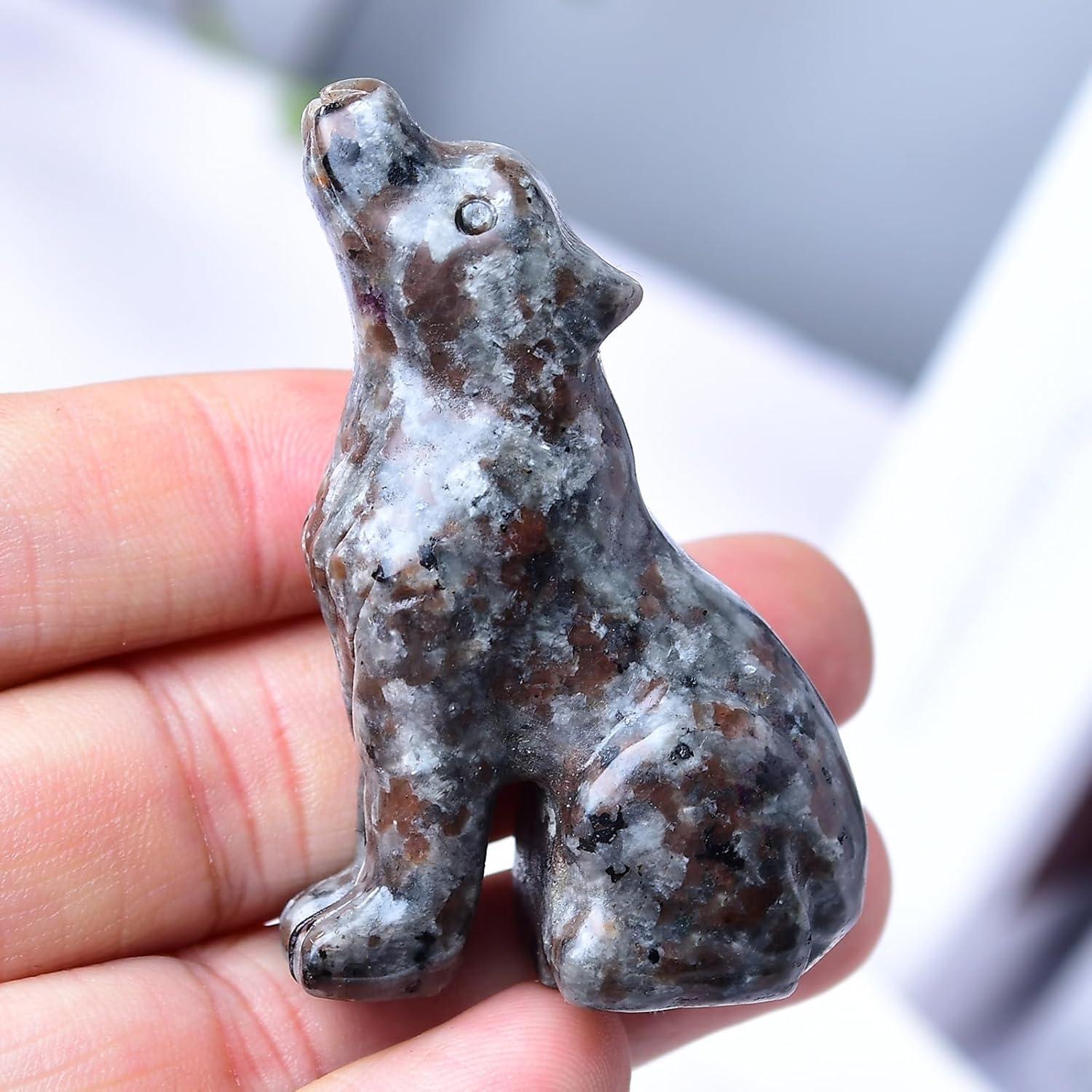 Estatua de Lobo de Cristal de Piedra Llama 5.3 cm - Decoración Sanadora