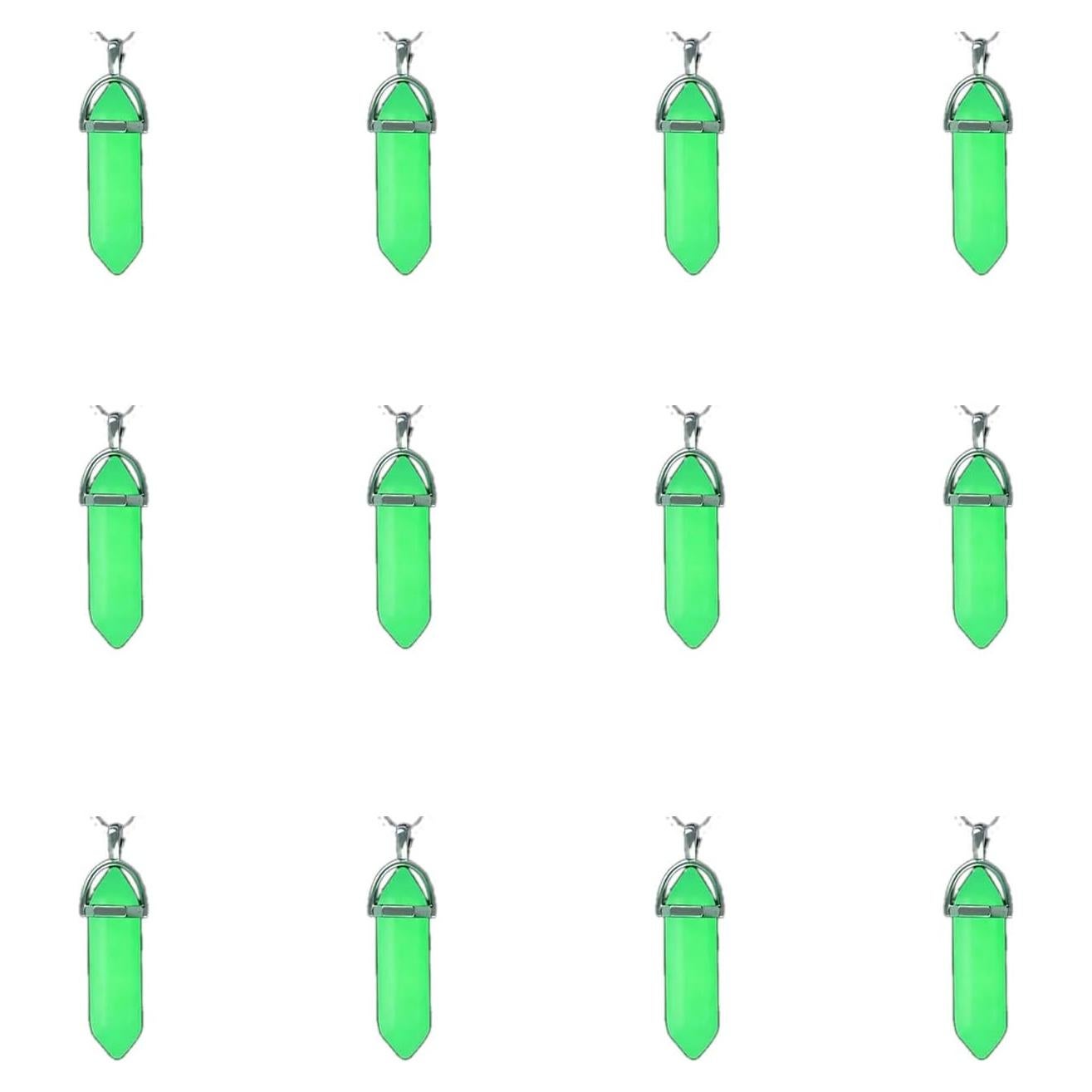 12 Colgantes de Cristal Natural Brillo Verde Luminiscente DIY