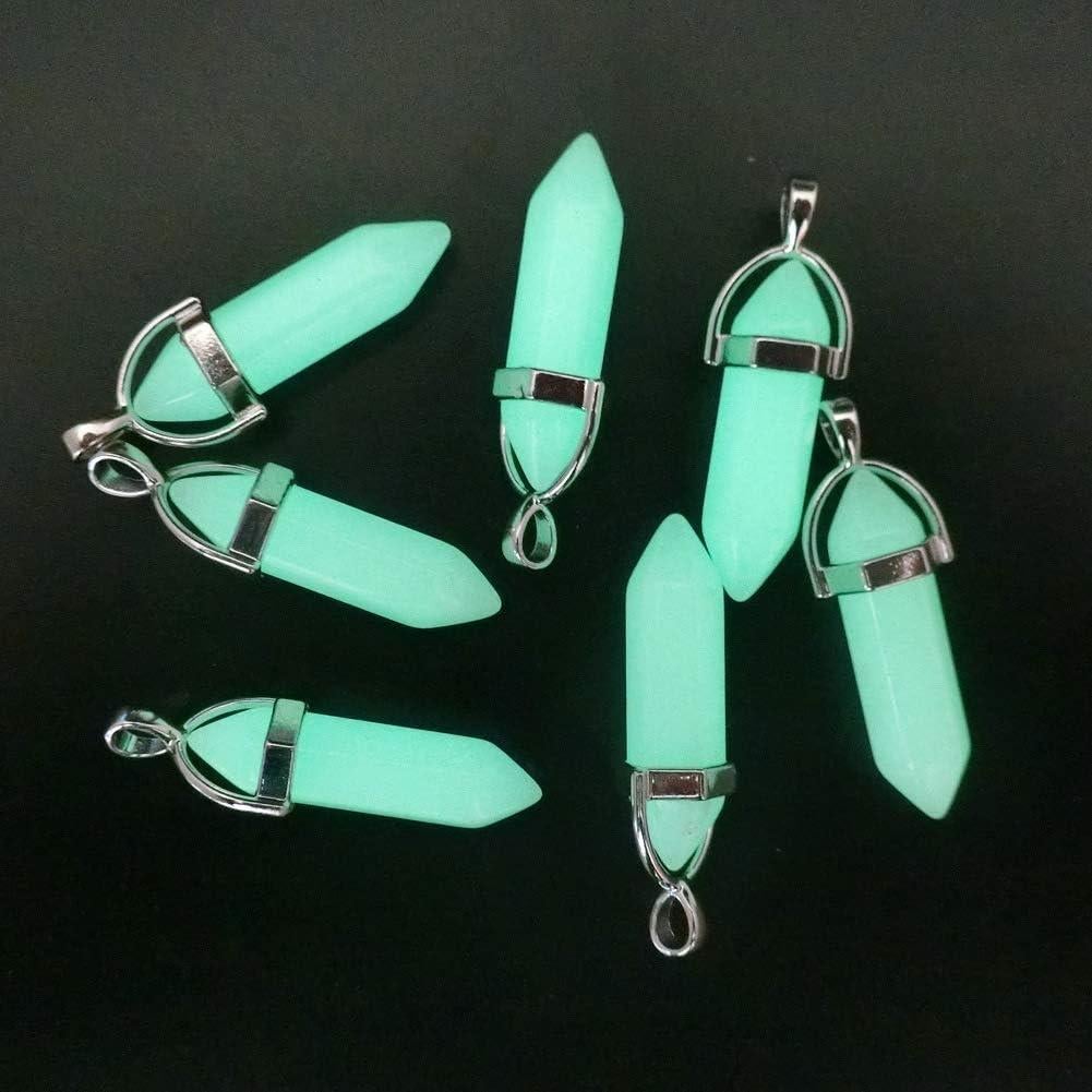 12 Colgantes de Cristal Natural Brillo Verde Luminiscente DIY