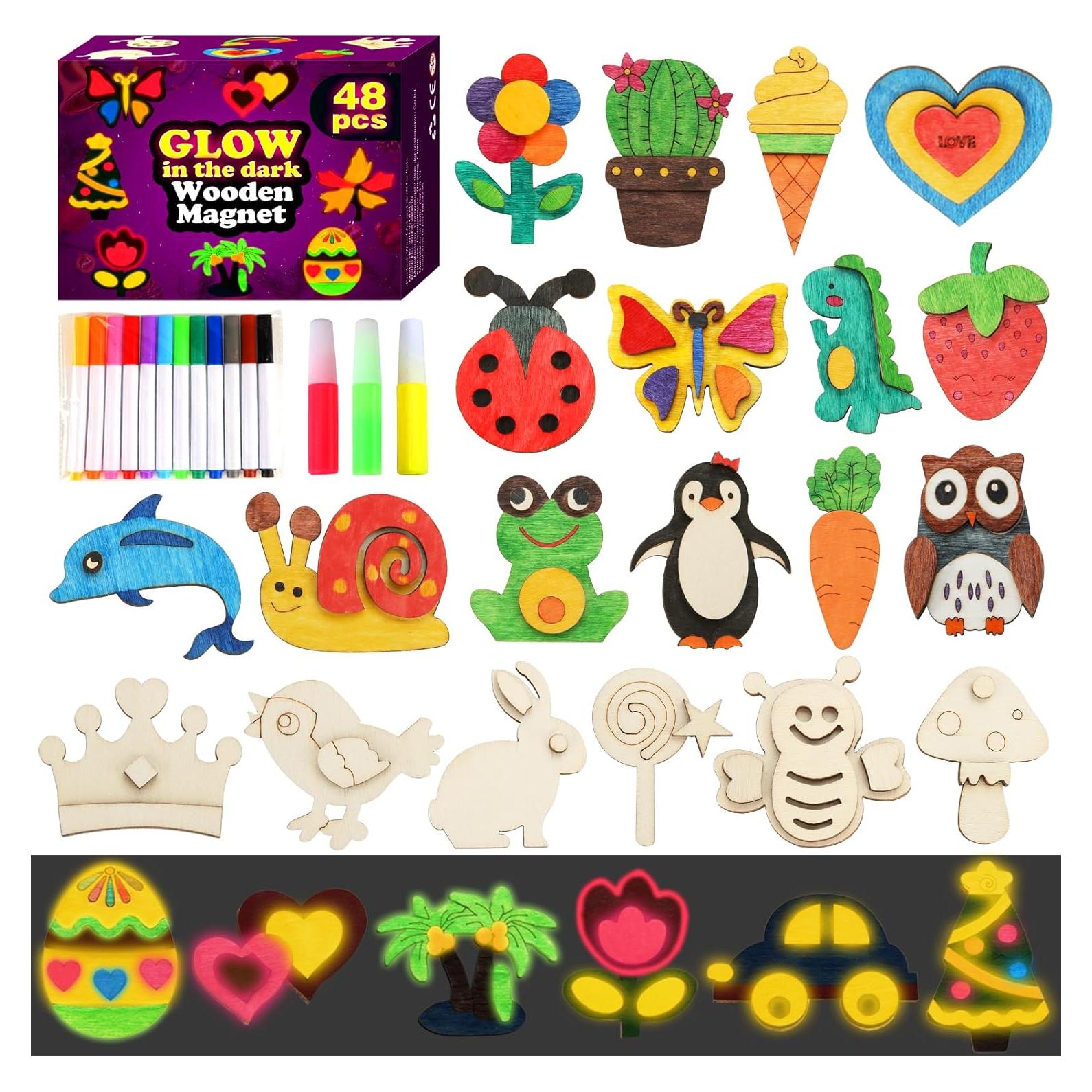 Worgree Kit de Manualidades de Madera 48 Piezas Brillan en la Oscuridad