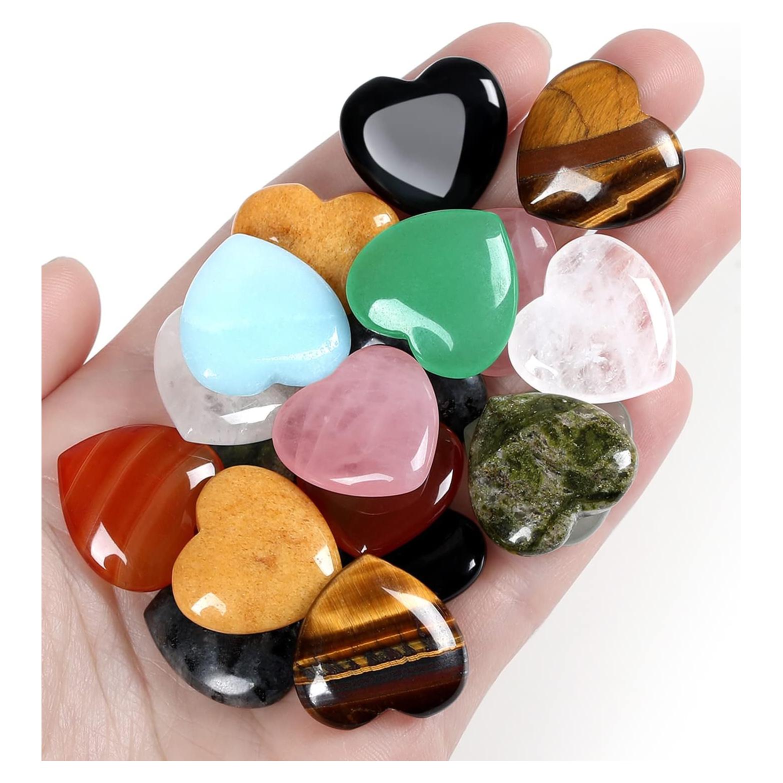 Set de 10 Cristales Corazón QINJIEJIE - Cuarzo Rosa y Más