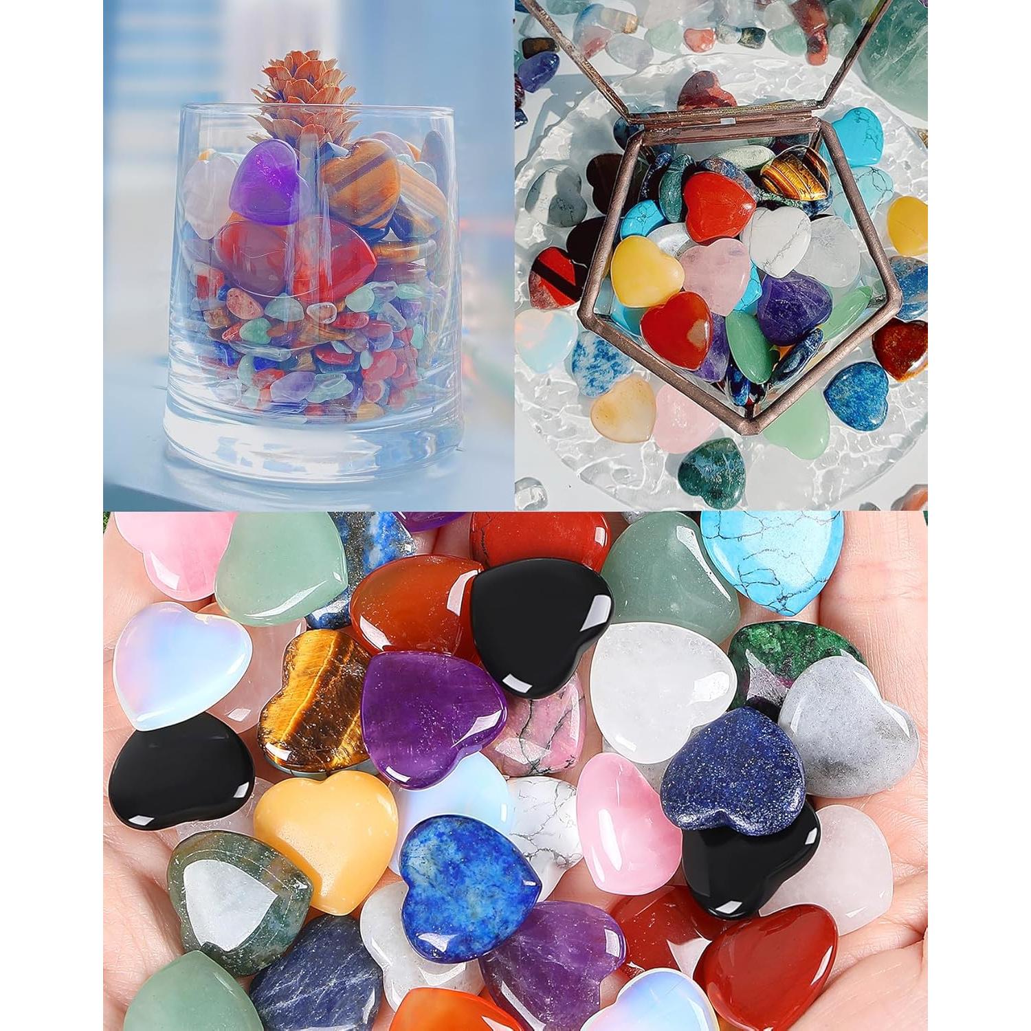 Set de 10 Cristales Corazón QINJIEJIE - Cuarzo Rosa y Más
