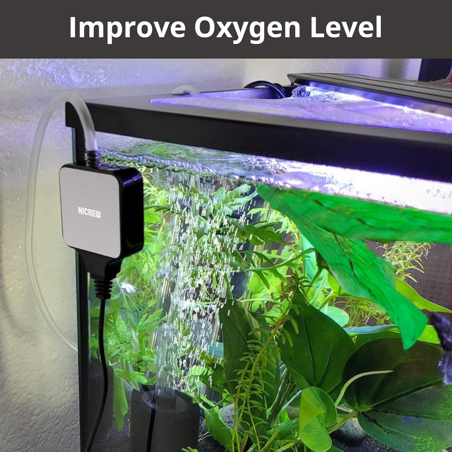 Bomba de Aire Silenciosa NICREW para Acuario 37.85L Negra