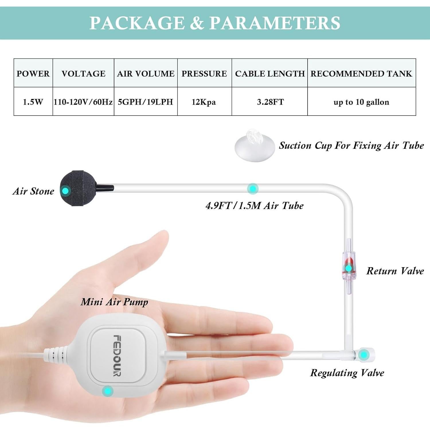 Bomba de Aire Acuario FEDOUR 4105 Ultra Silenciosa 10 Gal