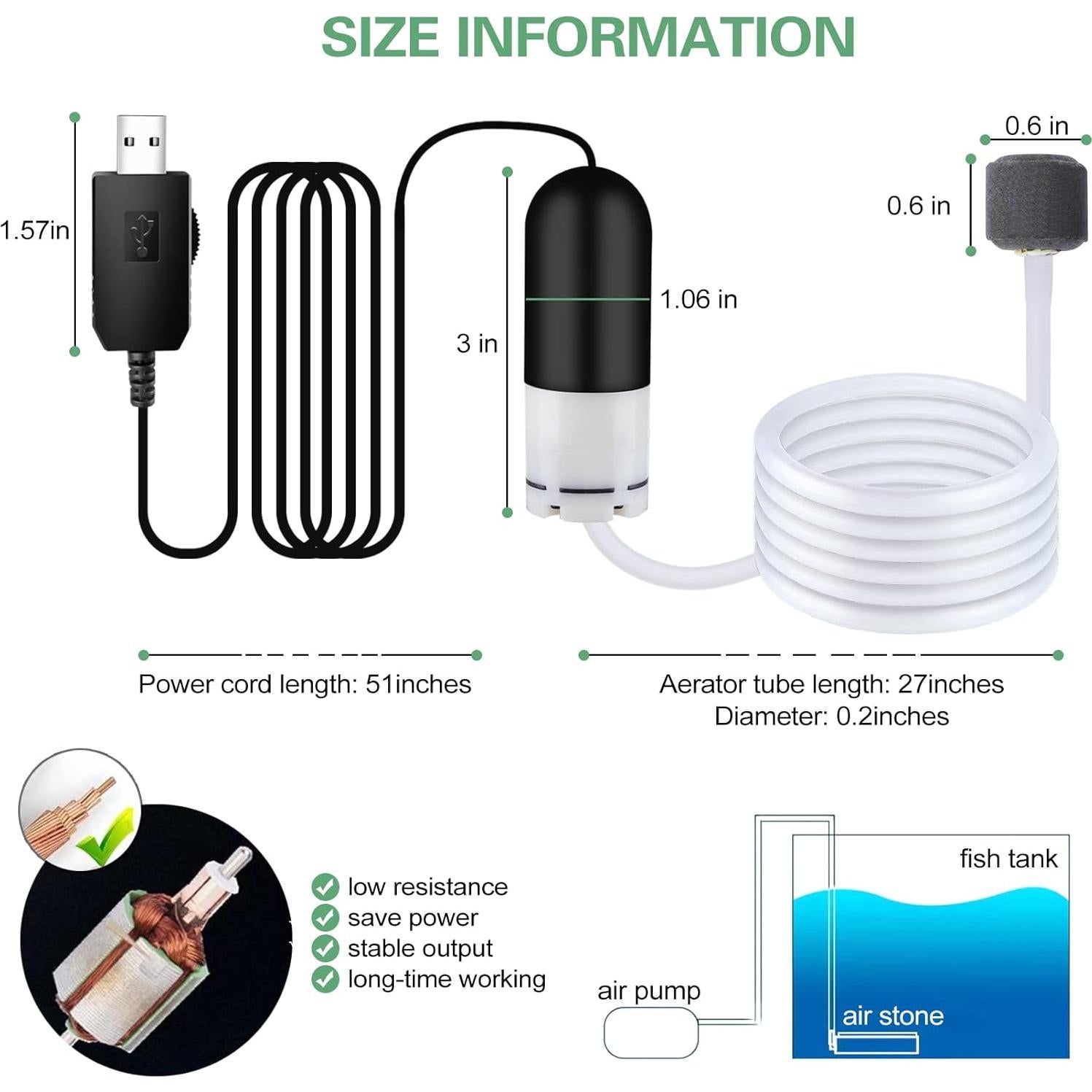 Mini Bomba de Aire USB HouseUp para Acuario 19L Silenciosa