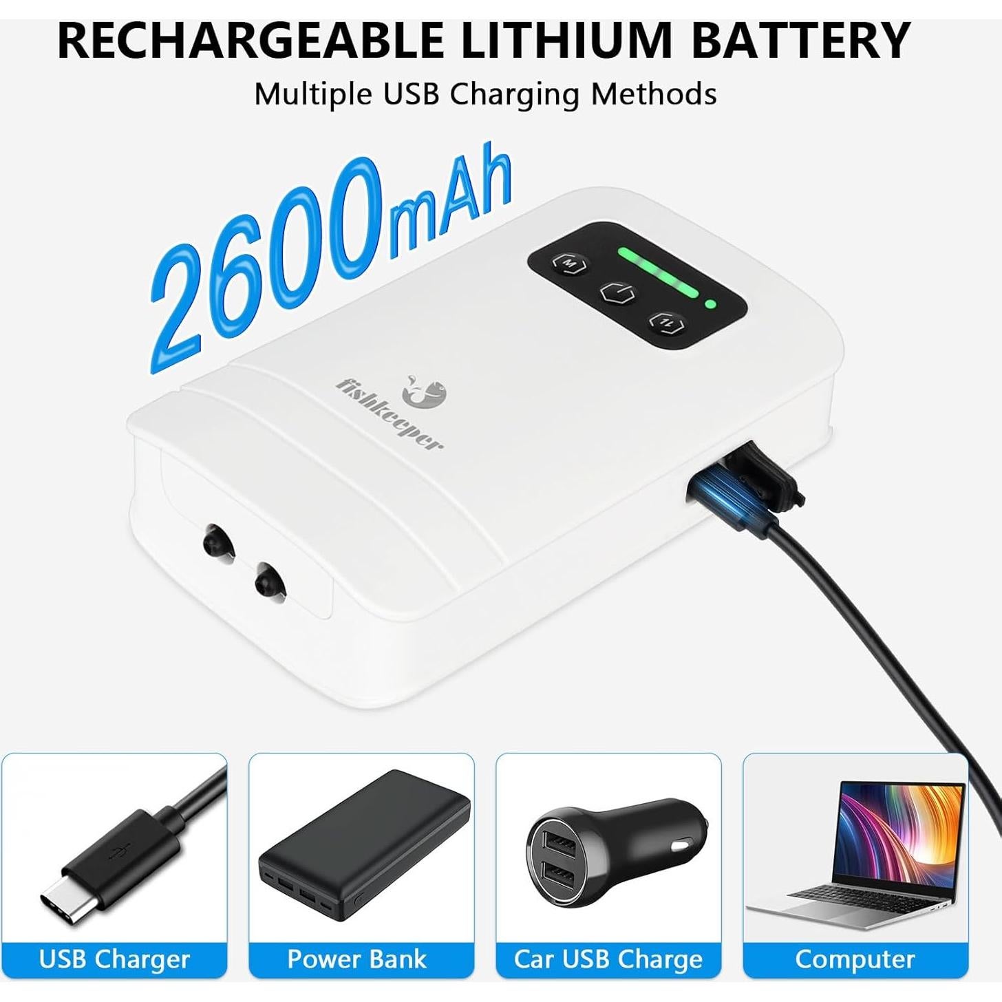 Bomba de aire para acuario Fishkeeper 4W 2600mAh USB 19-473L