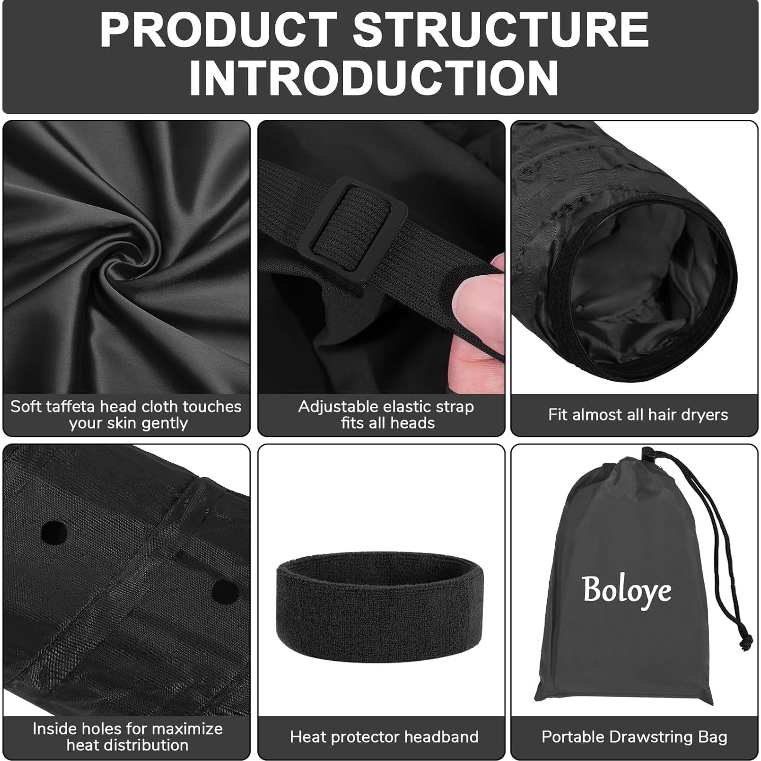 Gorro Secador de Pelo Boloye Grande Negro para Cabello Rizado