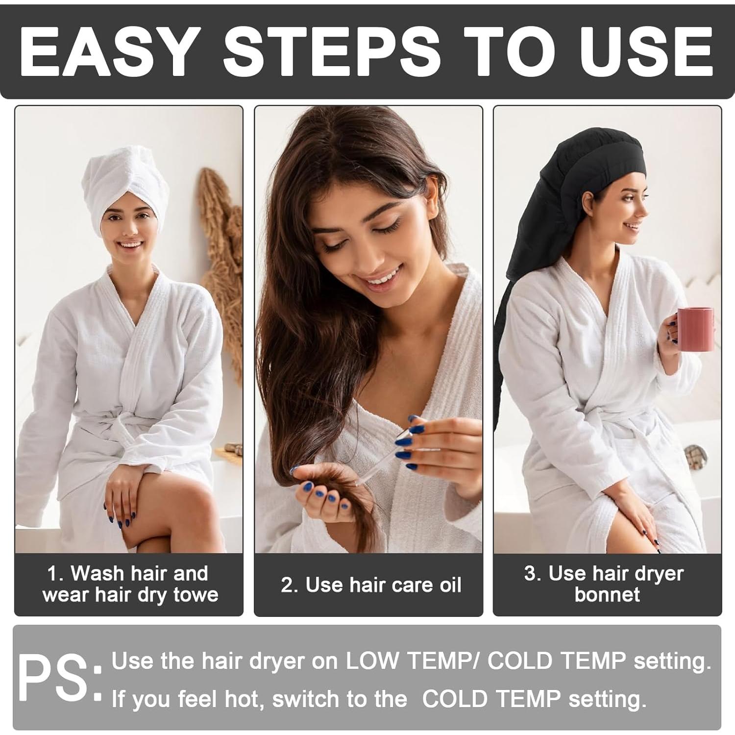 Gorro Secador de Pelo Boloye Grande Negro para Cabello Rizado