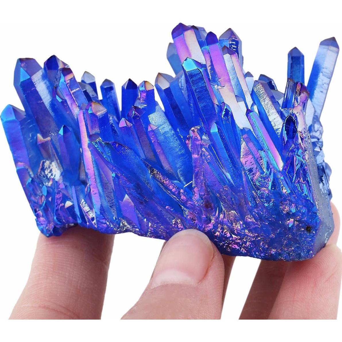 Geoda de Cristal de Roca Natural Recubierta de Titanio Azul - Mookaitedecor